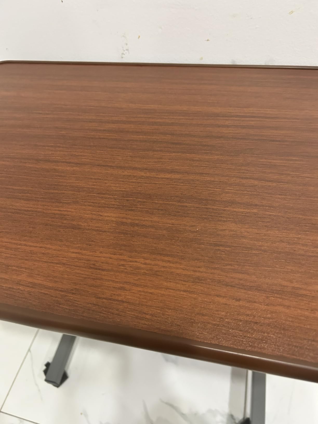 WOTURE Pneumatic Adjustable Overbed Bedside Table with Wheels, Walnut customer photo 1