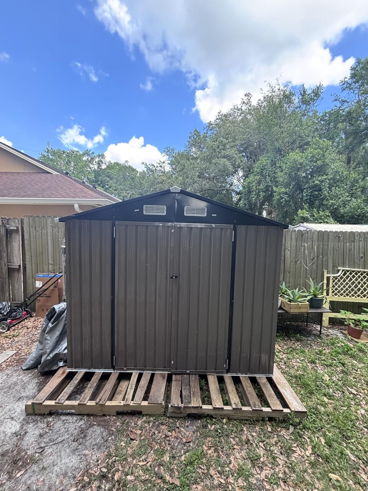 Aoxun 7.3'x5.3' Shed with Floor Galvanized Steel Outdoor Storage Shed Brown | Metal Garden Shed with Double Doors, Moisture-Proof Floor & Ventilation customer photo 1