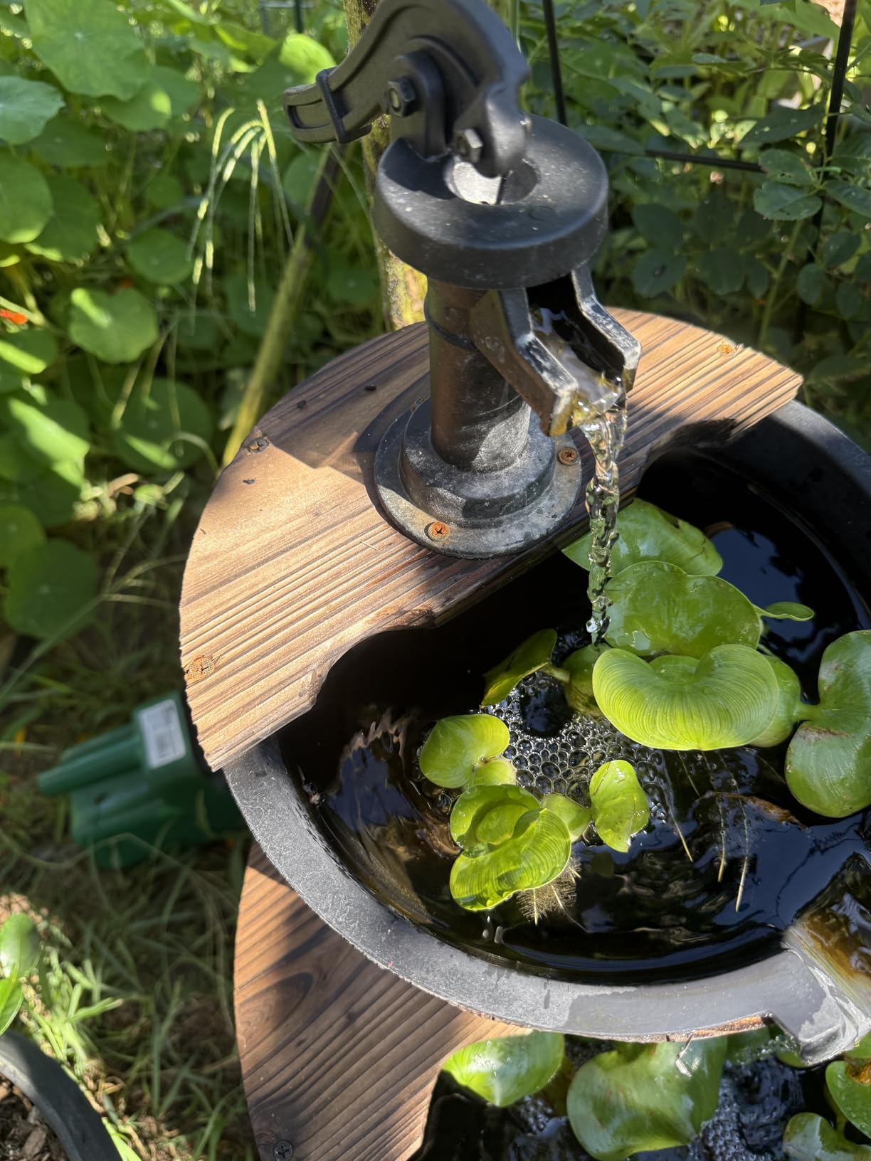 Aoxun 2-Tier Outdoor Water Fountain, Wood Barrel Cascading with Electric Decorative Hand Pump, Rustic Waterfall Fountain for Garden, Backyard, Patio, Porch, Yard customer photo 1