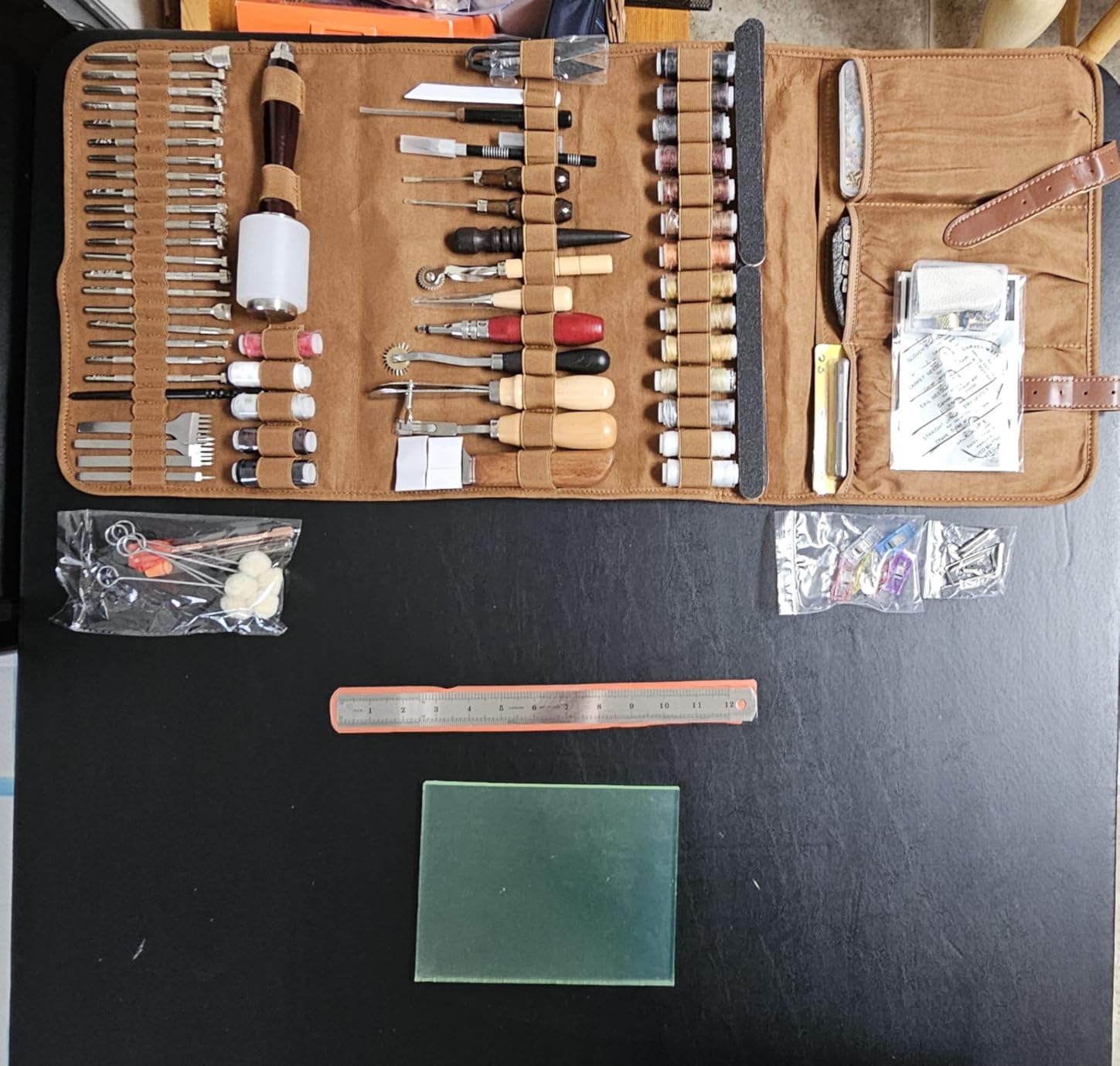 SAKERNEO Leather Working Tools kit Leather Tooling Kit Leather Craft Tools | Max Version with Custom Handbag Cutting Mats Engraving Punching Sewing Stamping Sanding Tools for Handicraft Work, Repair customer photo 2