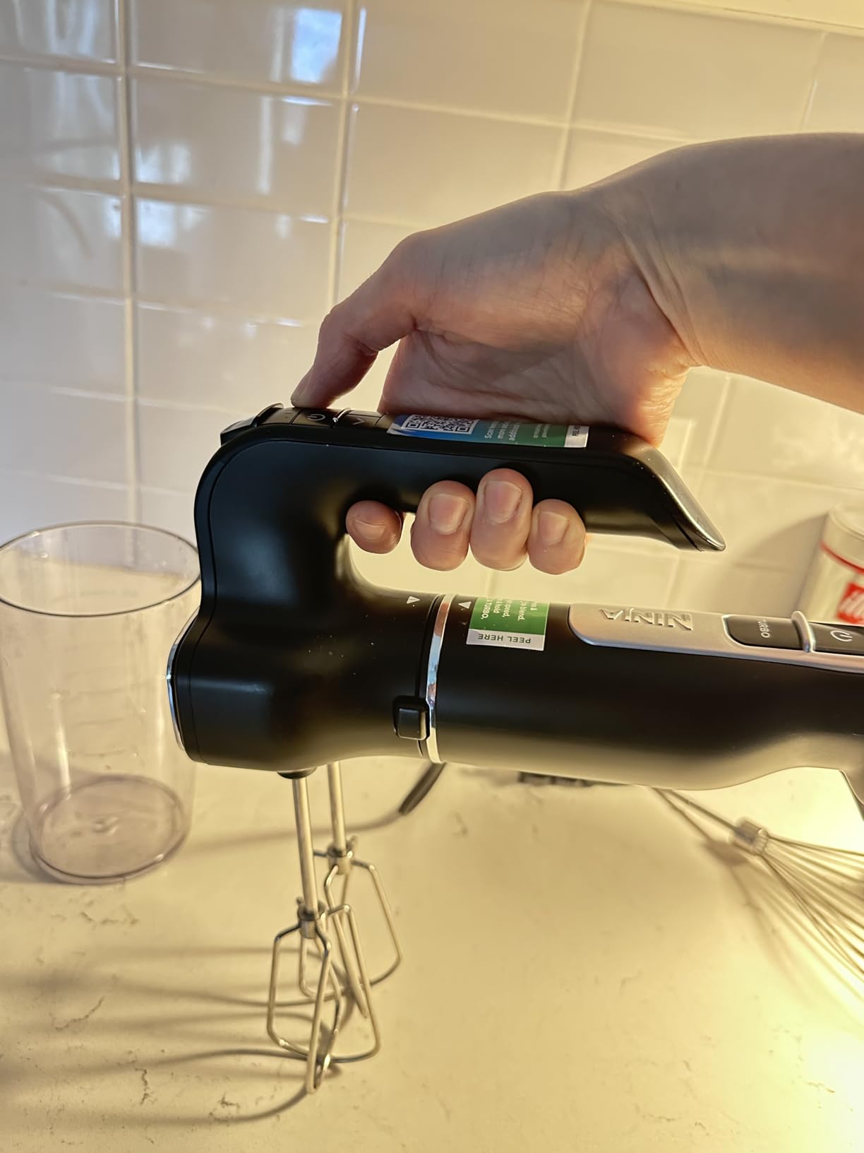 Ninja Immersion Blender & Whisk, 4 Speeds, 4oz Cup, Deep Navy, CI201ND | SplatterShield & PanProtect for mess-free blending. 4 speeds, 4-cup blending vessel, dishwasher safe, 5-ft cord. customer photo 1