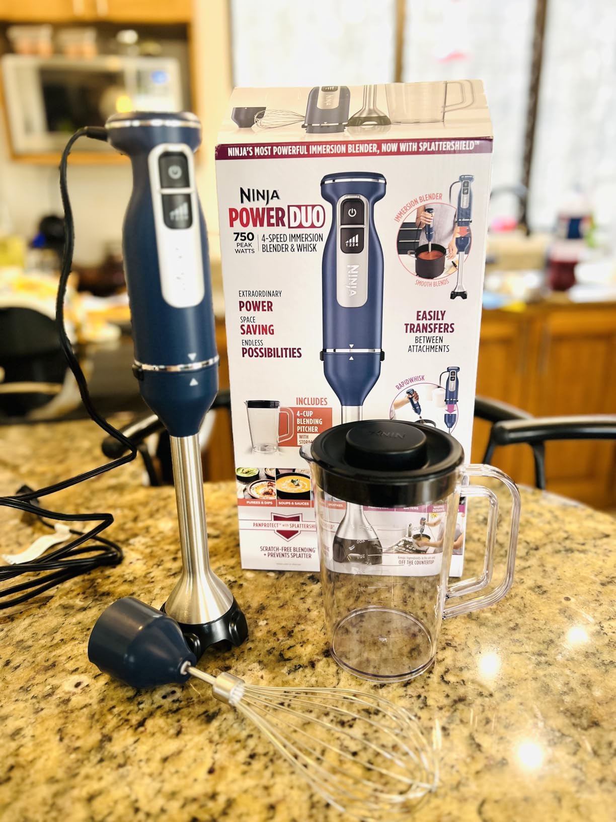 Ninja Immersion Blender & Whisk, 4 Speeds, 4oz Cup, Deep Navy, CI201ND | SplatterShield & PanProtect for mess-free blending. 4 speeds, 4-cup blending vessel, dishwasher safe, 5-ft cord. customer photo 2