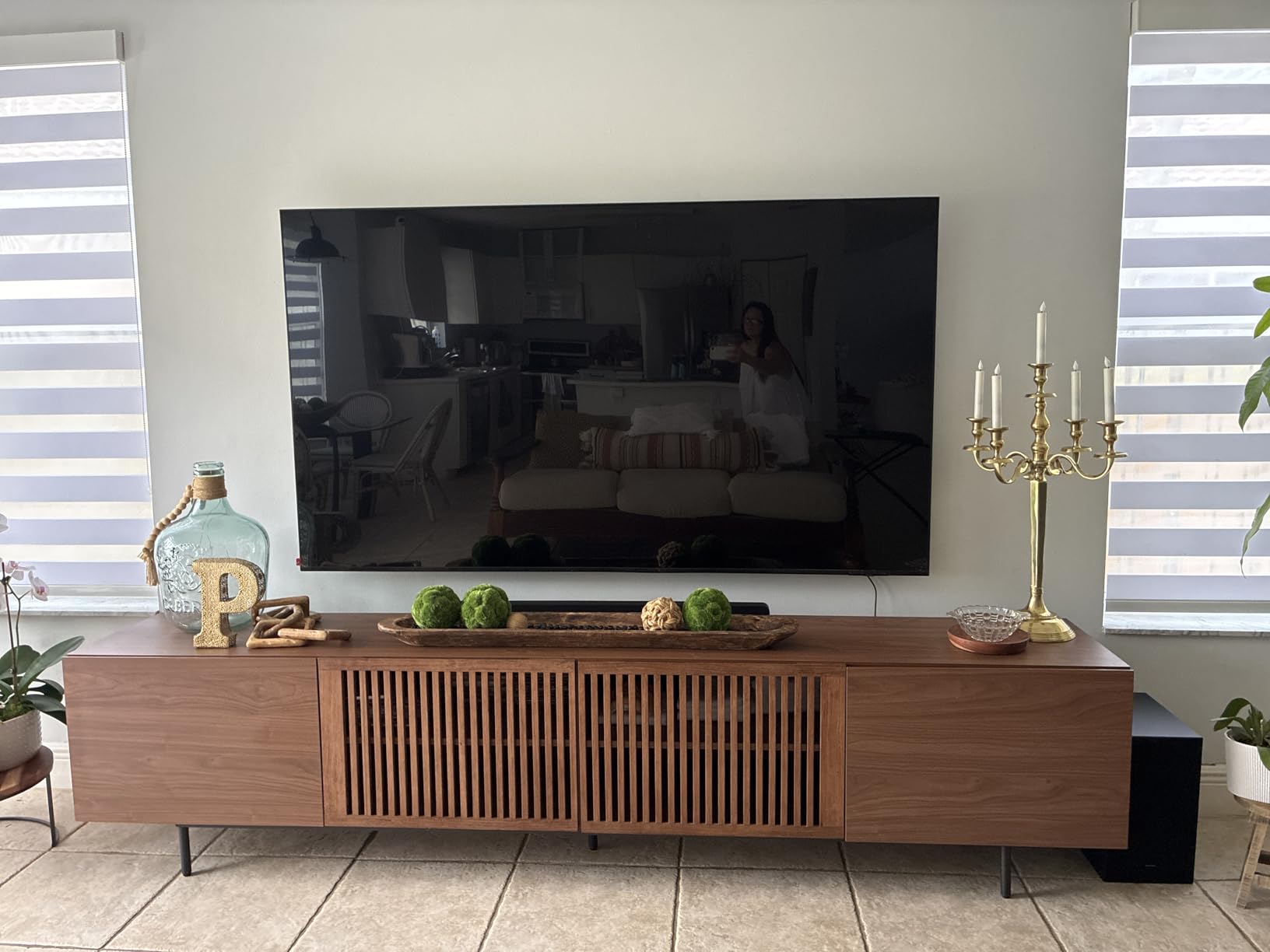 94.48 Inch Mid Century Modern TV Stand for Living Room, Walnut | Entertainment Center for 75+ Inch TVs, 4 Doors, Adjustable Shelf, Big Cable Hole, TV Console Cabinet with Storage, Bedroom customer photo 2