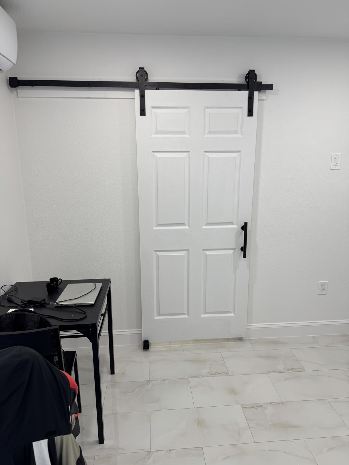 EaseLife 6.7FT Sliding Barn Door Hardware Track Kit & Handle, Big Industrial Spoke Wheel Pulley, Wall Mount, Slide Smoothly Quietly, Easy Install, Black, 80