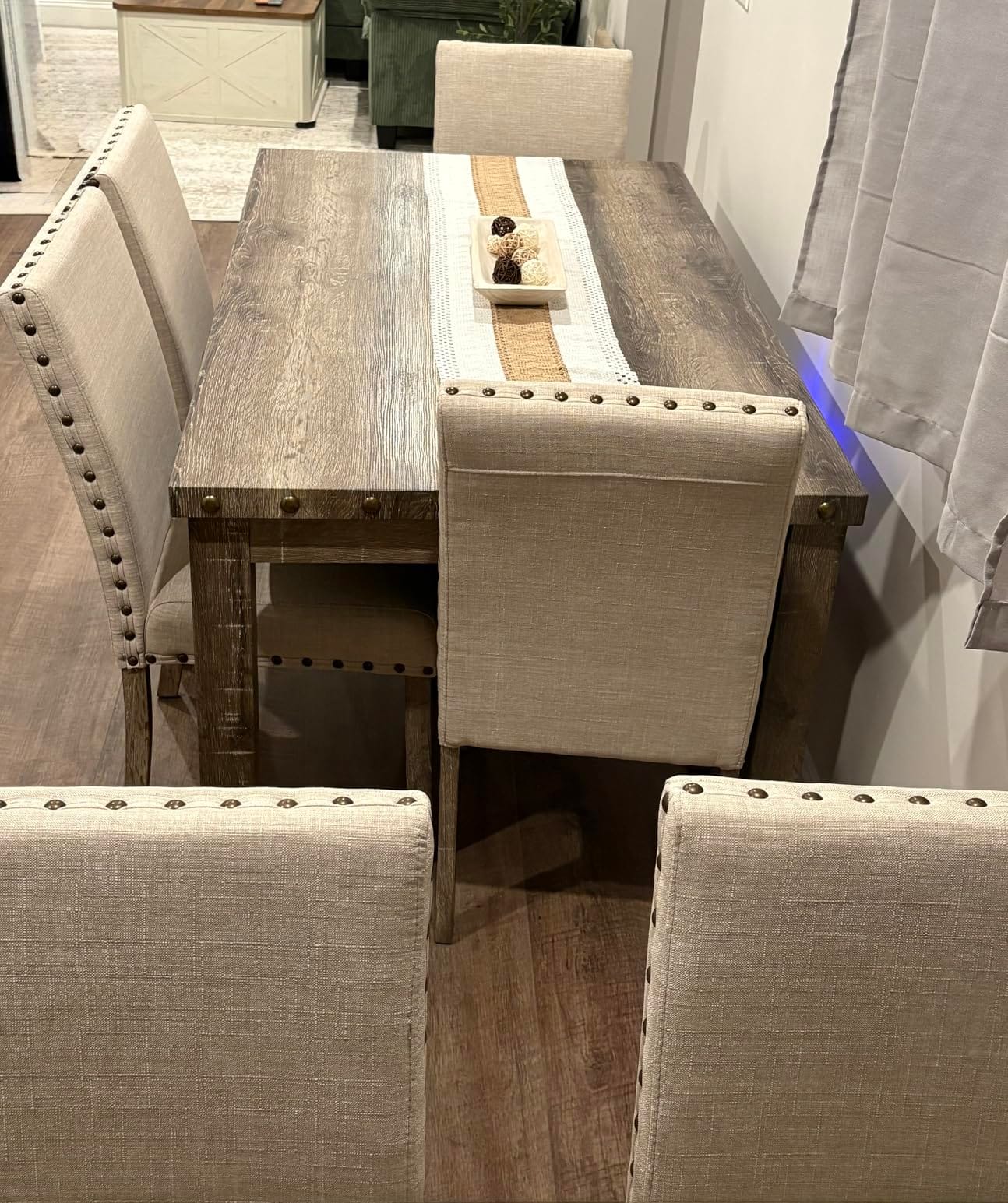 Morden Fort Rustic Dining Table Set for 6, Farmhouse Kitchen Dining Chairs for 6, Charming 60