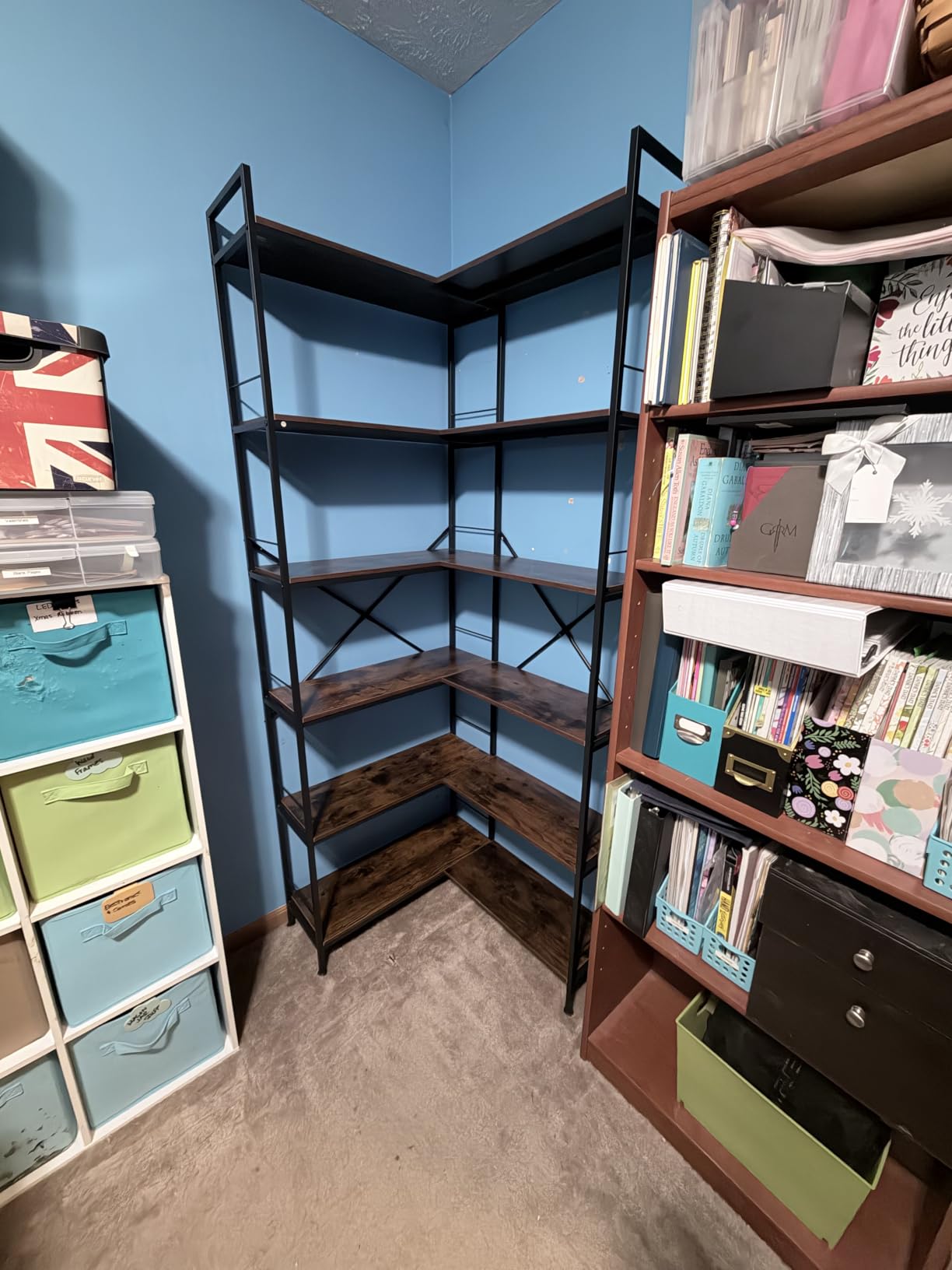 Huuger 5 Tier Bookshelf, L Shaped Corner Bookshelf with 10 Open Shelves, 49.4 Inch Straight Wide Bookcase with Metal Frame and Wooden Board, Adjustable Feet, Rustic Brown customer photo 2