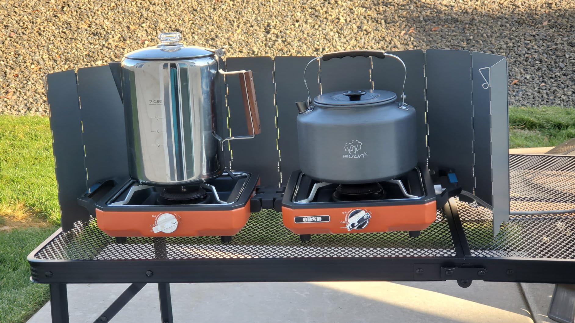 ODSD 2 Burner Camping Stove with Windshield, 20000 BTU Propane Camp Stove, Portable Folding Gas Stove, Camping Essentials Gear Includes Frying Pan, Coffee Stand & Carry Bag, Green customer photo 2