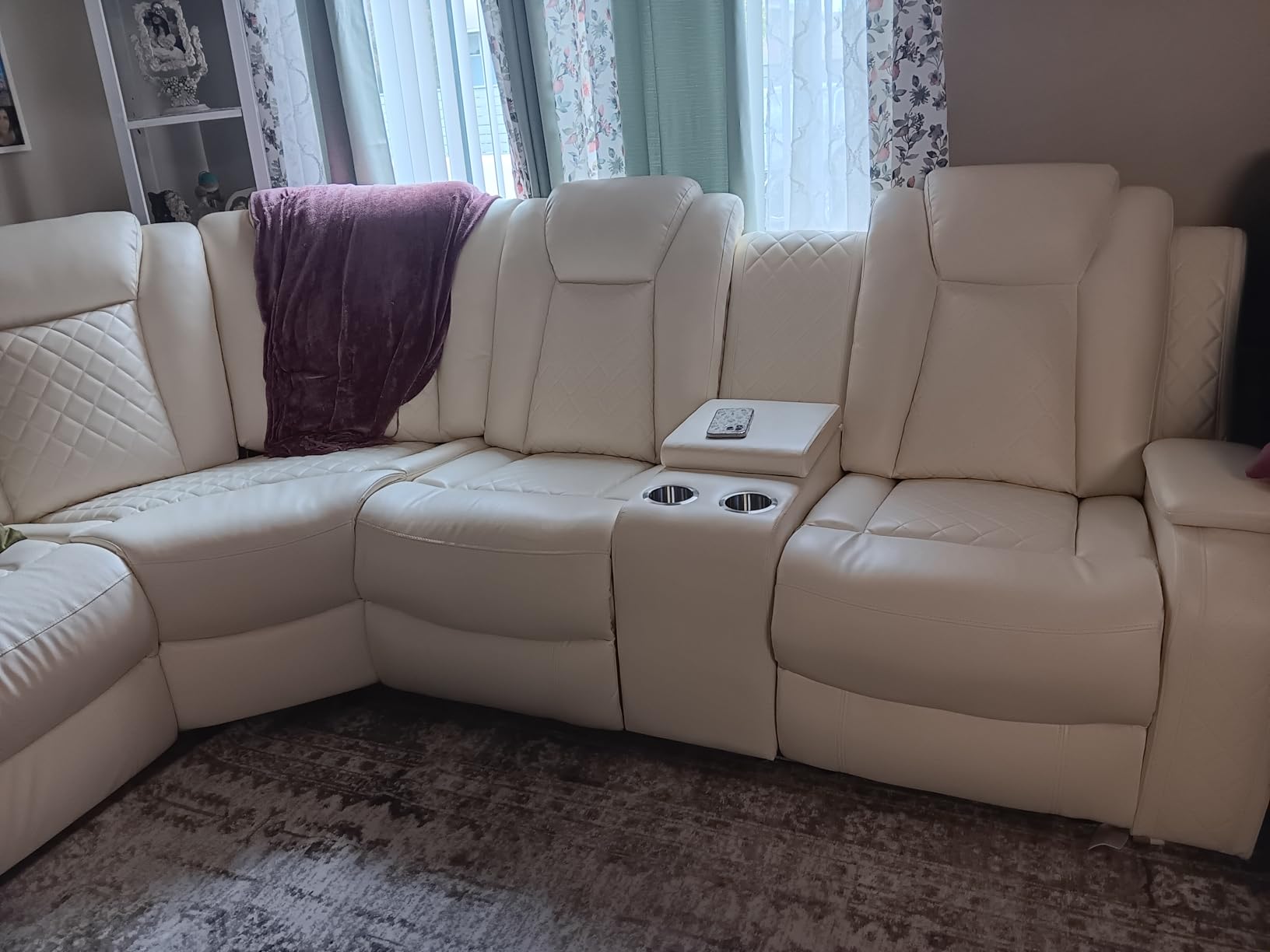 A Ainehome Power Recliner Sectional Sofa Set with LED Light, Leather Reclining Sectional Couches Corner Sectional Sofa Set with 2 Recliner Seats for Living Room with Cup Holder, Storage Console, Black customer photo 1