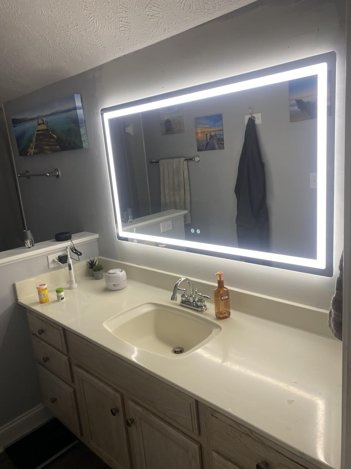Delma 30x50 LED Bathroom Vanity Mirror with Lights, Anti-Fog, Dimmable | Front & Backlit with 3 Color Modes and Memory, 5mm Shatterproof Glass, Plug-in or Hardwired, Horizontal or Vertical customer photo 1