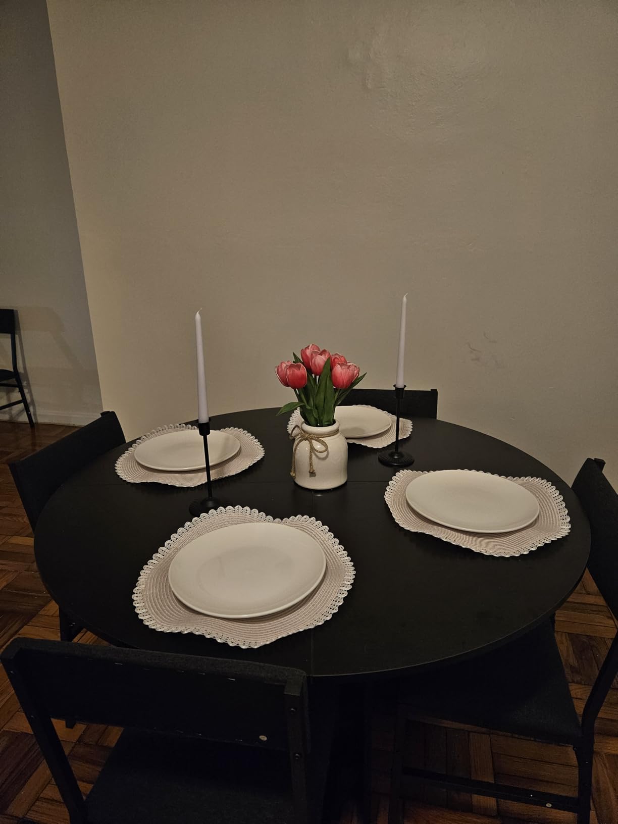 HUAHUU Round Dining Table Set for 6, 7-Piece Kitchen Table and Chairs for 6, 47'' Round Dining Room Table Set with 6 Chairs, Space Saving Dining Table with Wood Base for Kitchen, Living Room, Black customer photo 1