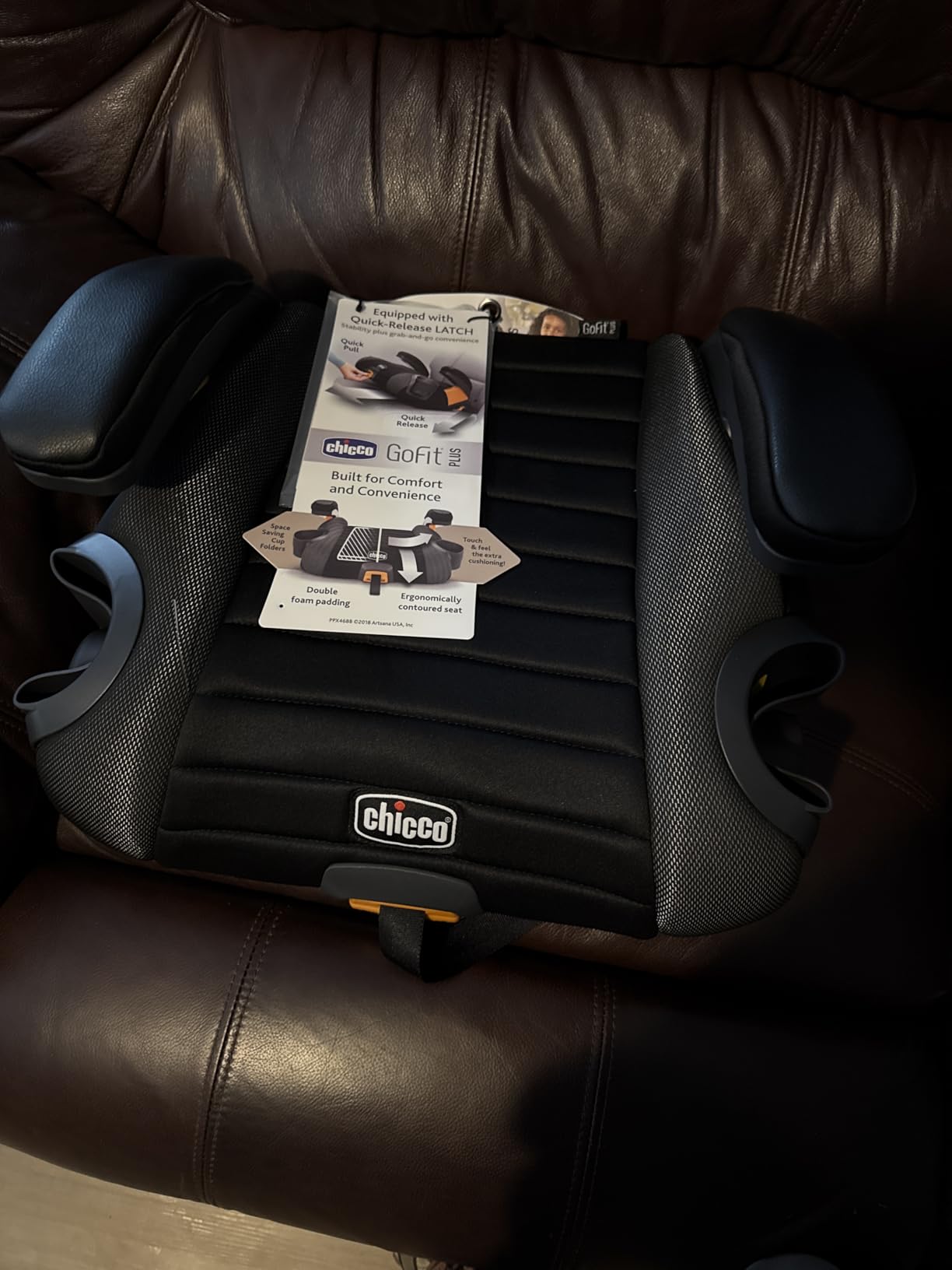 Chicco GoFit ClearTex Plus Backless Booster Car Seat, Latch, 40-110 lbs | Obsidian/Black, ages 4+, ErgoBoost foam padding, flame retardant-free, GREENGUARD Gold, washable pad, portable booster seat customer photo 1