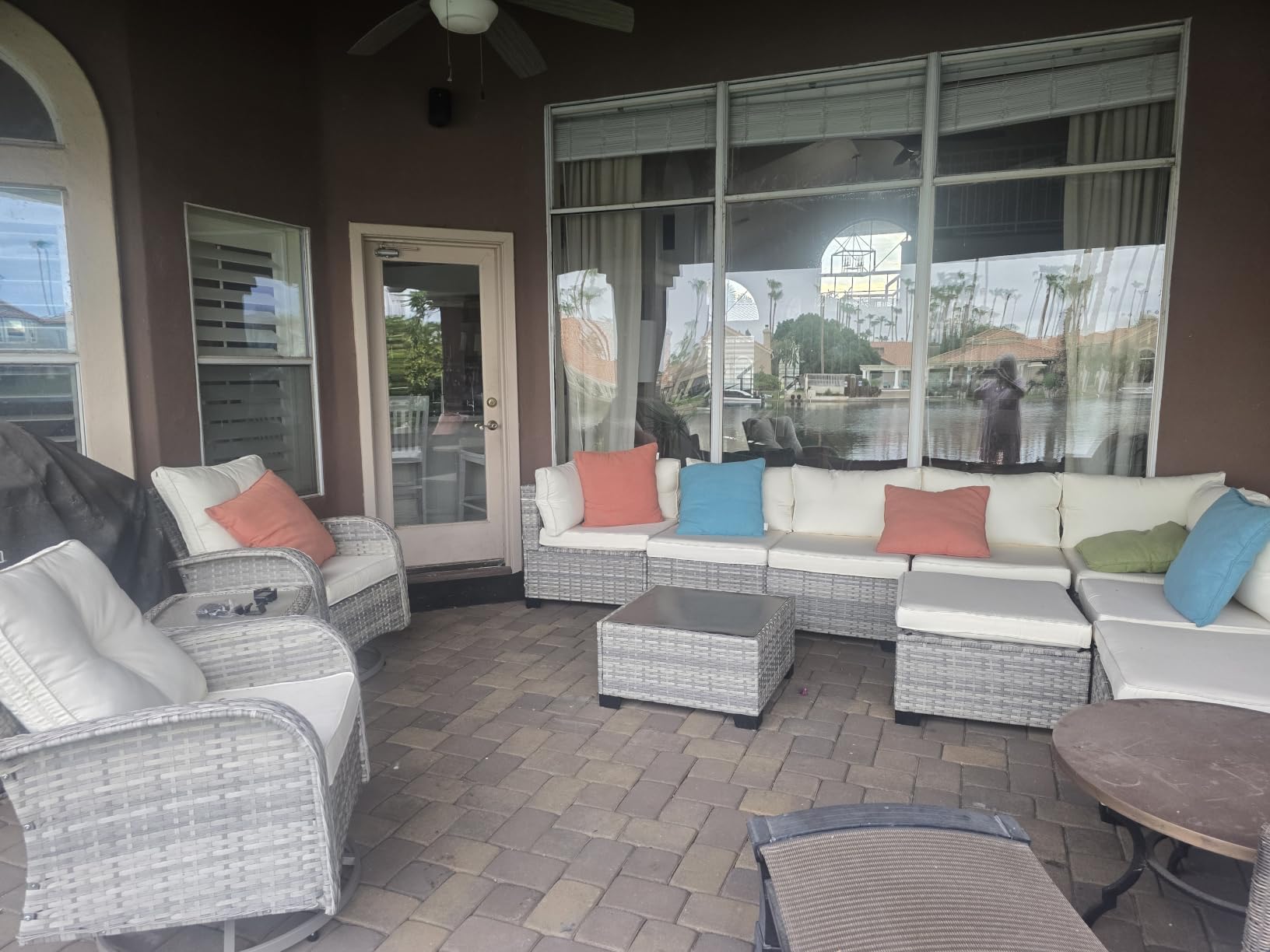 Outdoor PE Wicker Rattan Modular Patio Sectional Sofa Set | 9-Piece: 6 Modular Seats, Coffee Table & 2 Ottomans, Grey customer photo 1