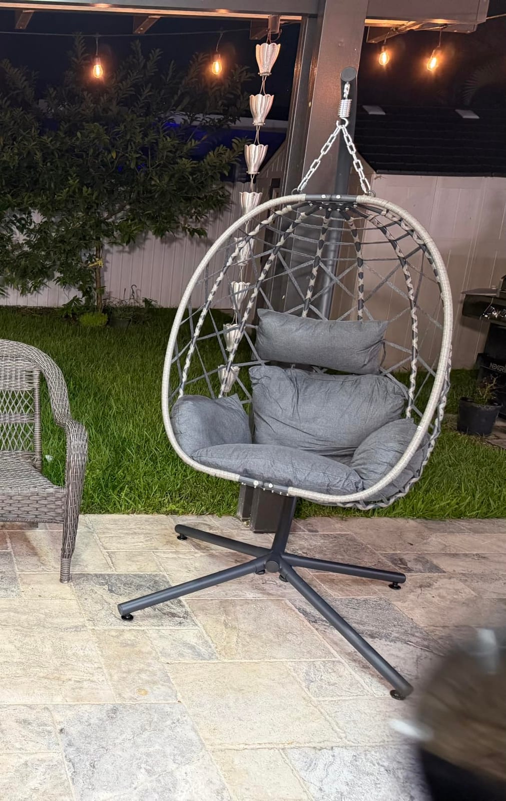 SWITTE Hanging Egg Chair with Stand Outdoor, Wicker Patio Swing, Grey | Indoor Comfy Swinging Chair with Cushion, 400 LBS Capacity, Heavy Duty Egg Shaped Hammock Chairs for Outside Porch, Bedroom customer photo 2