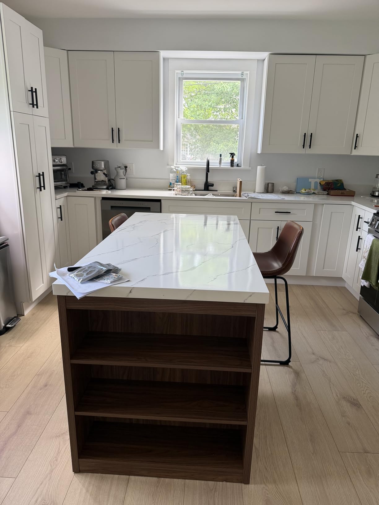 ONBRILL 61 x 31 Inch Large Kitchen Island Table with LED Lights, Power Outlet & Storage Space (White) customer photo 2