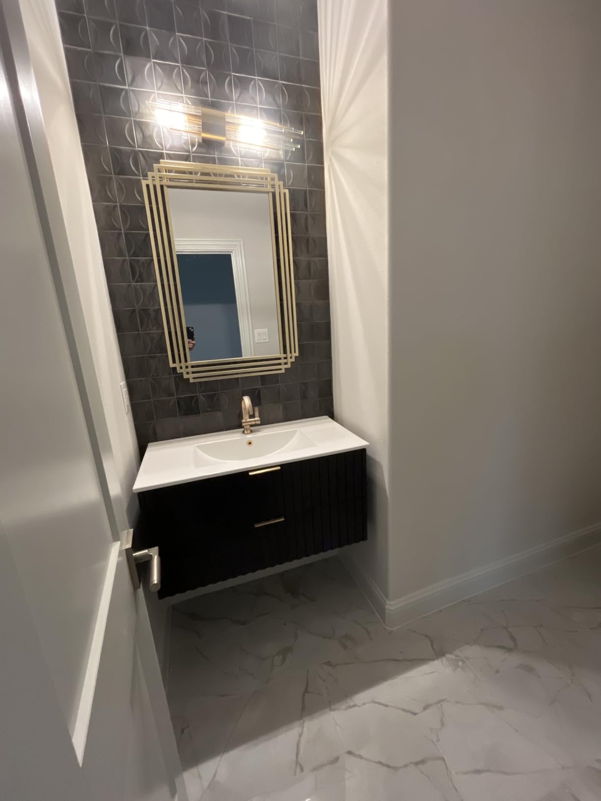 ONBRILL 24 Inch Floating Bathroom Vanity with Integrated Sink, Green Vanity | Ceramic Sink, Wall Mounted, Modern, Bath Storage Cabinet, 2 Fluted Drawers & Metal Handle, for Small Place customer photo 2