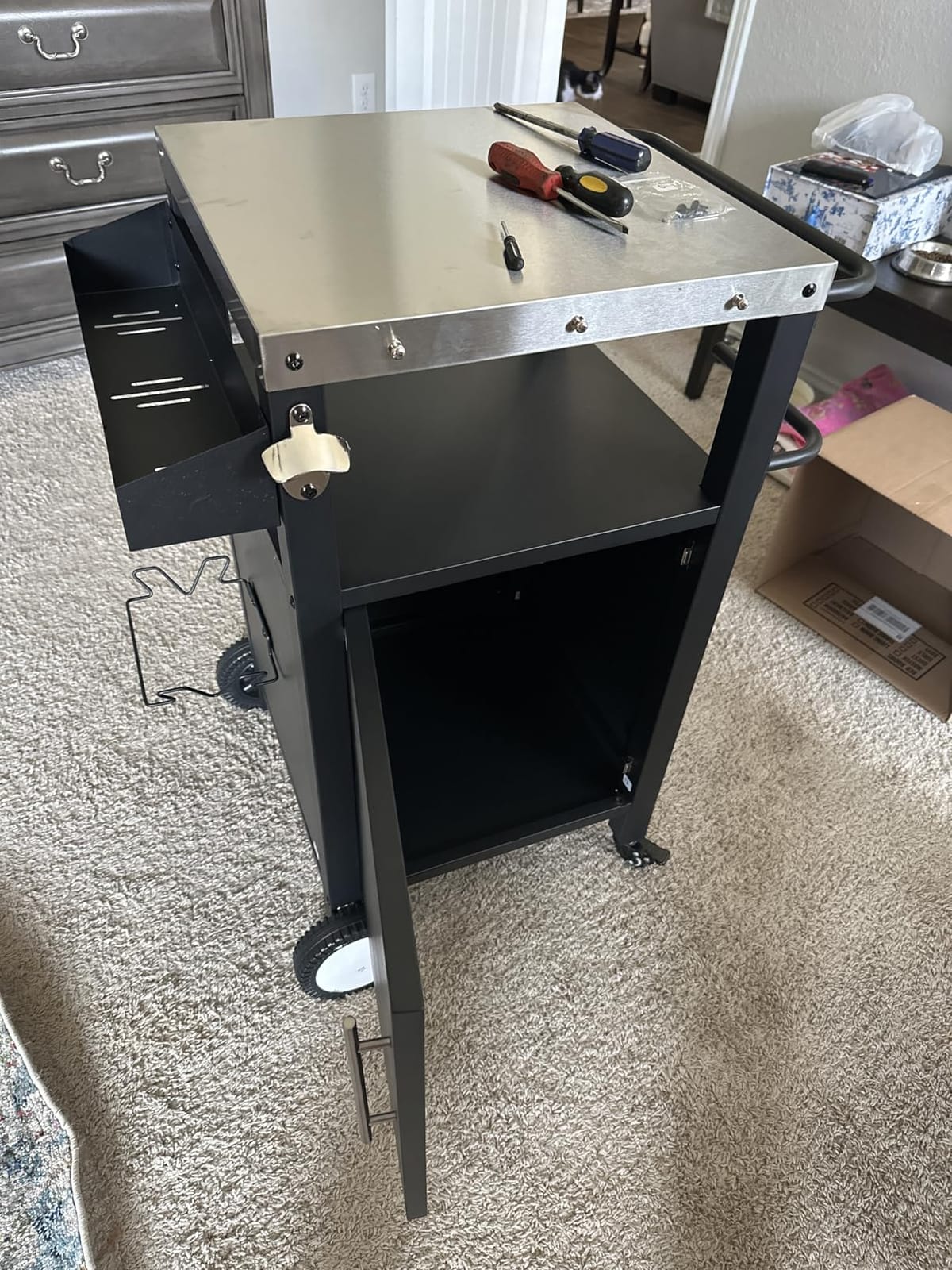 Outdoor Grill Table with Sink, Metal Grill Cart with Storage Cabinet | Grill Cart with 304 Stainless Steel Sink, Movable Kitchen Island, Outdoor Cart Sink Station with Wheels, 38in x 18in x 35in customer photo 1