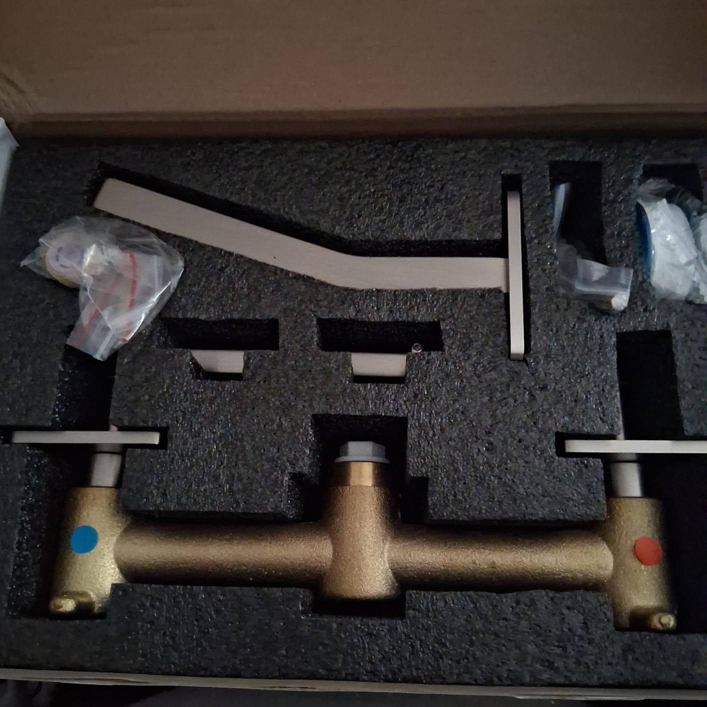 ARCORA Wall Mount Bathroom Faucet: Brushed Nickel Dual Handle Wall Mount Waterfall Vessel Sink Faucet Brass Rough-in Valve Included customer photo 1