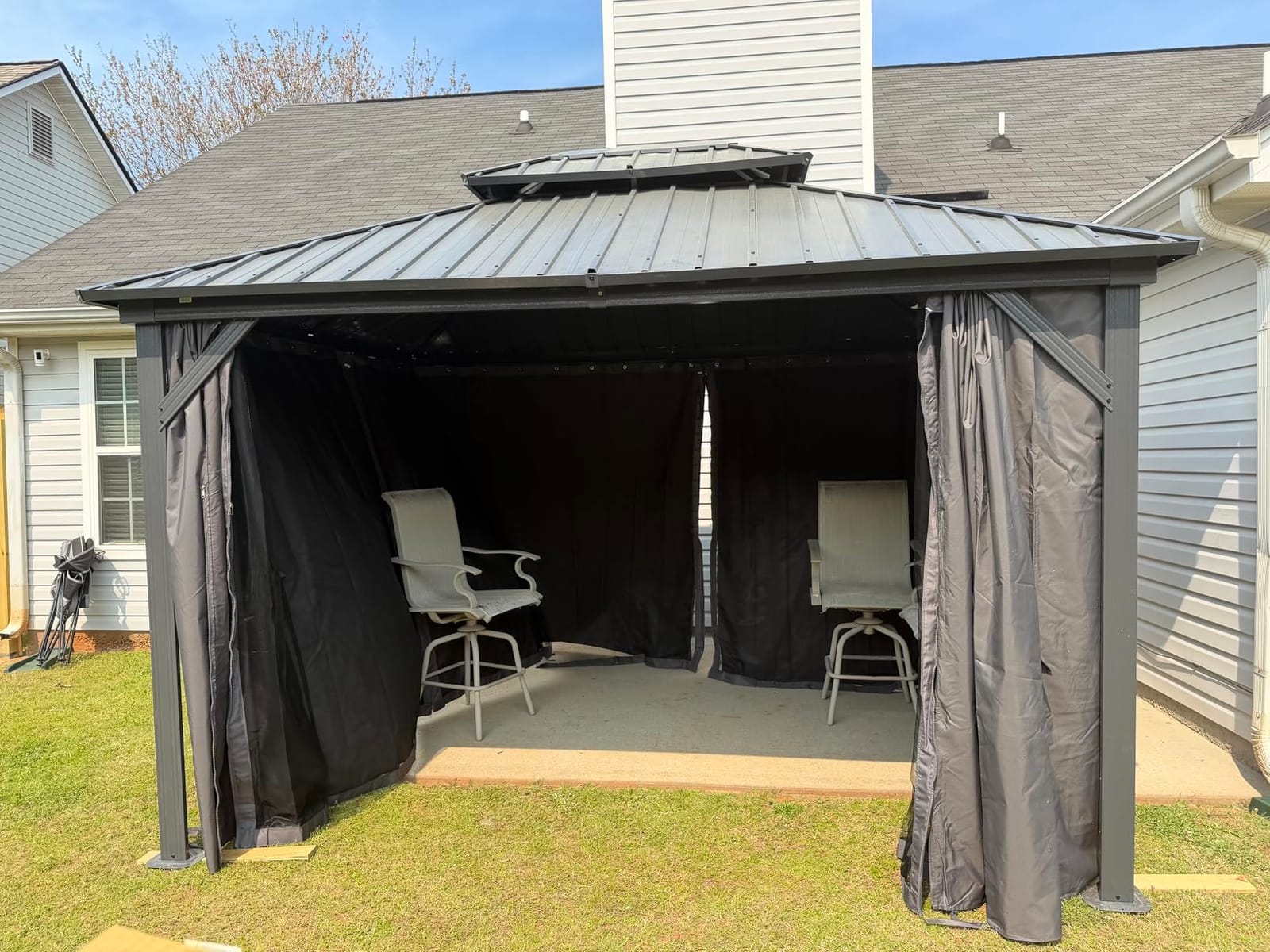 Outdoor Patio Metal Hardtop Gazebo 8x10FT Hard Top Pergola -Grey | with Curtains & Netting | Withstand 60 MPH Wind & 22 SPF Snow | Double Galvanized Steel Roof | All Year Round customer photo 1