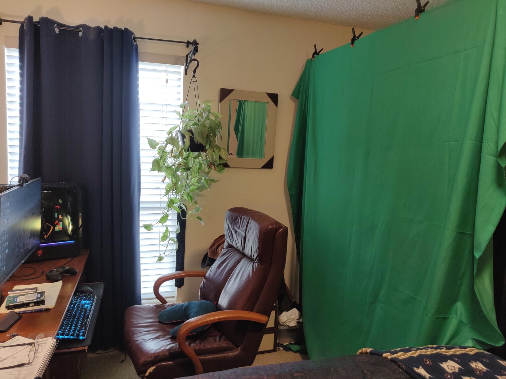 Green Screen Backdrop with Stand, 8x7.2ft Portable Greenscreen Background with Stand, T-Shape Green Screen Stand kit with 6 Spring Clamps, Sandbag, Carry Bag for Zoom, Video customer photo 1