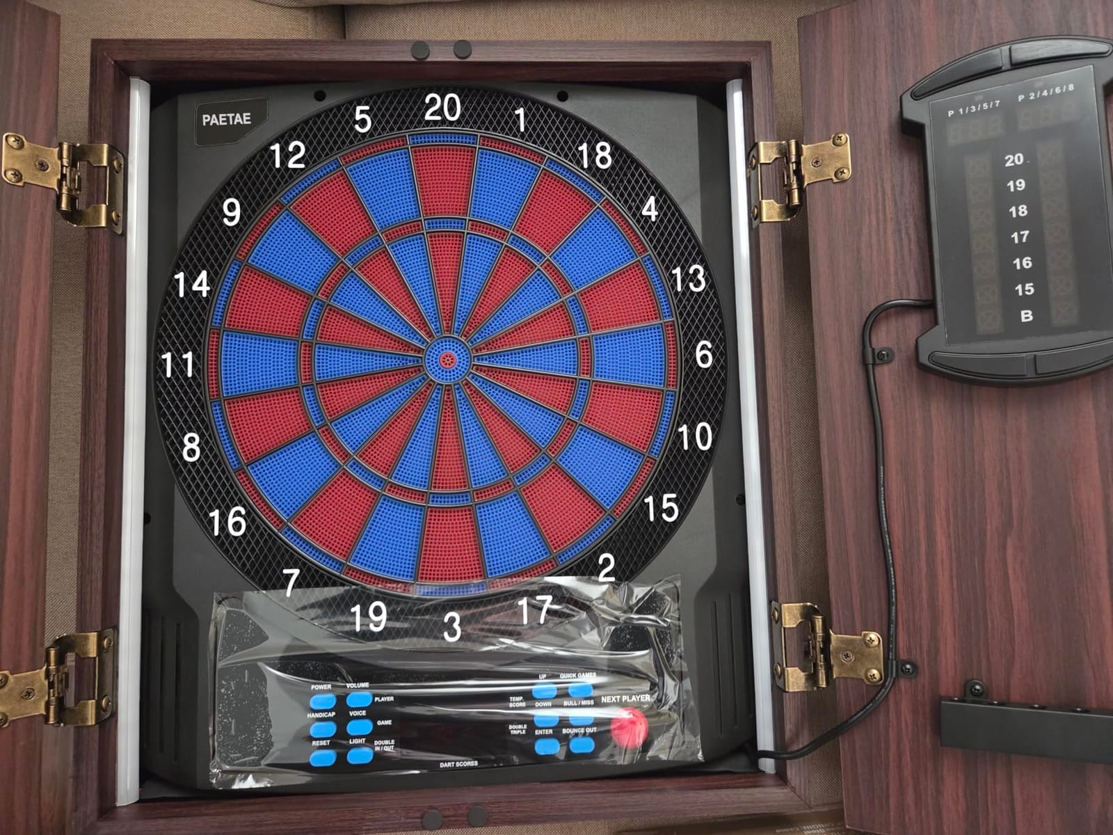 Electronic Dart Board Wooden Cabinet Set with Light Strips, Large Cricket Display, 45 Games & 474 Variations customer photo 1