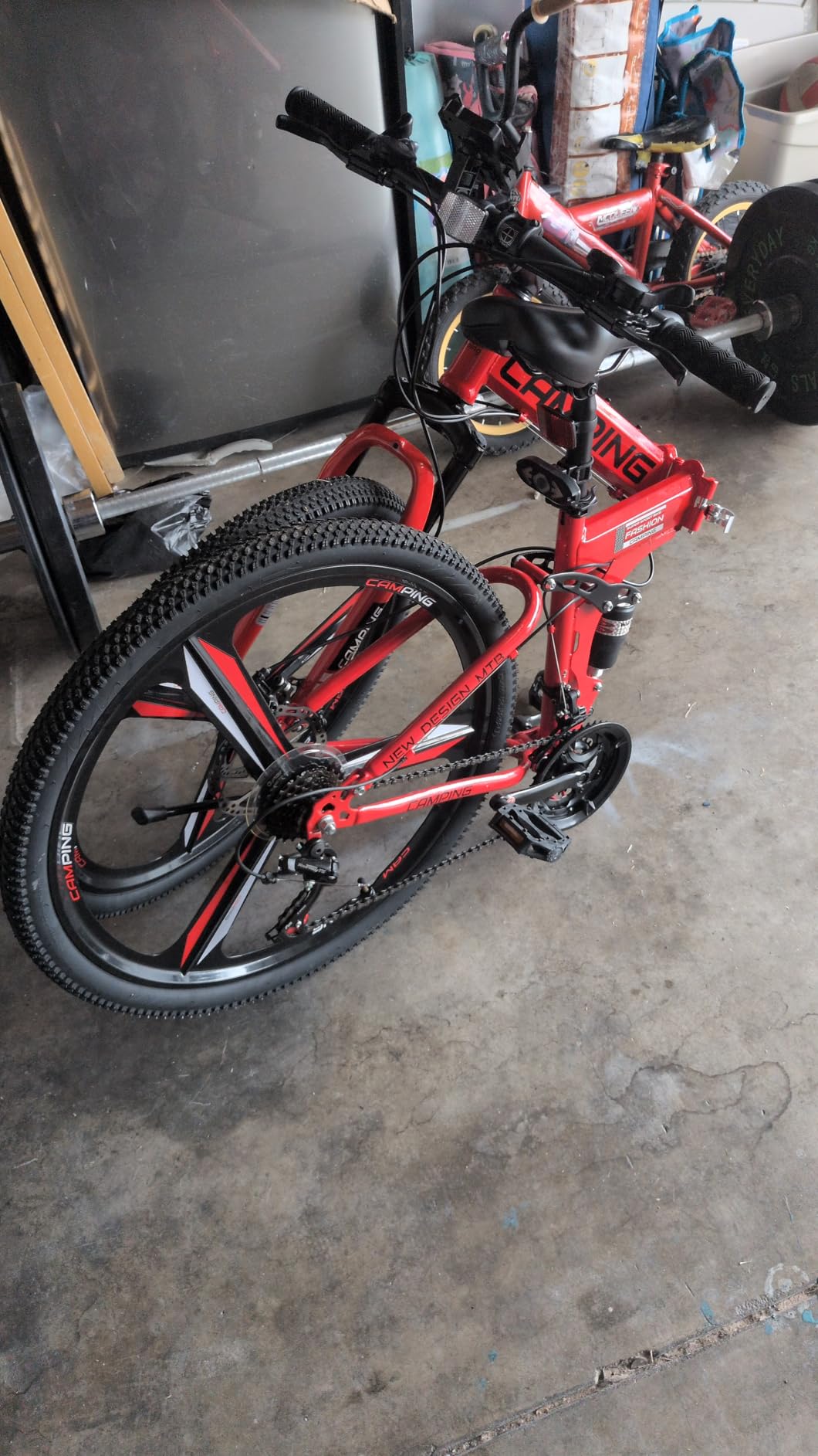 Ktaxon 26 Inch Folding Bike, 21 Speeds Foldable Bikes for Adults, Bicycle for Men & Women with Full-Suspension, Unique 3 Spoke Alloy Wheel, Dual Disc Brake, Quick Release and Adjustable Saddle customer photo 1