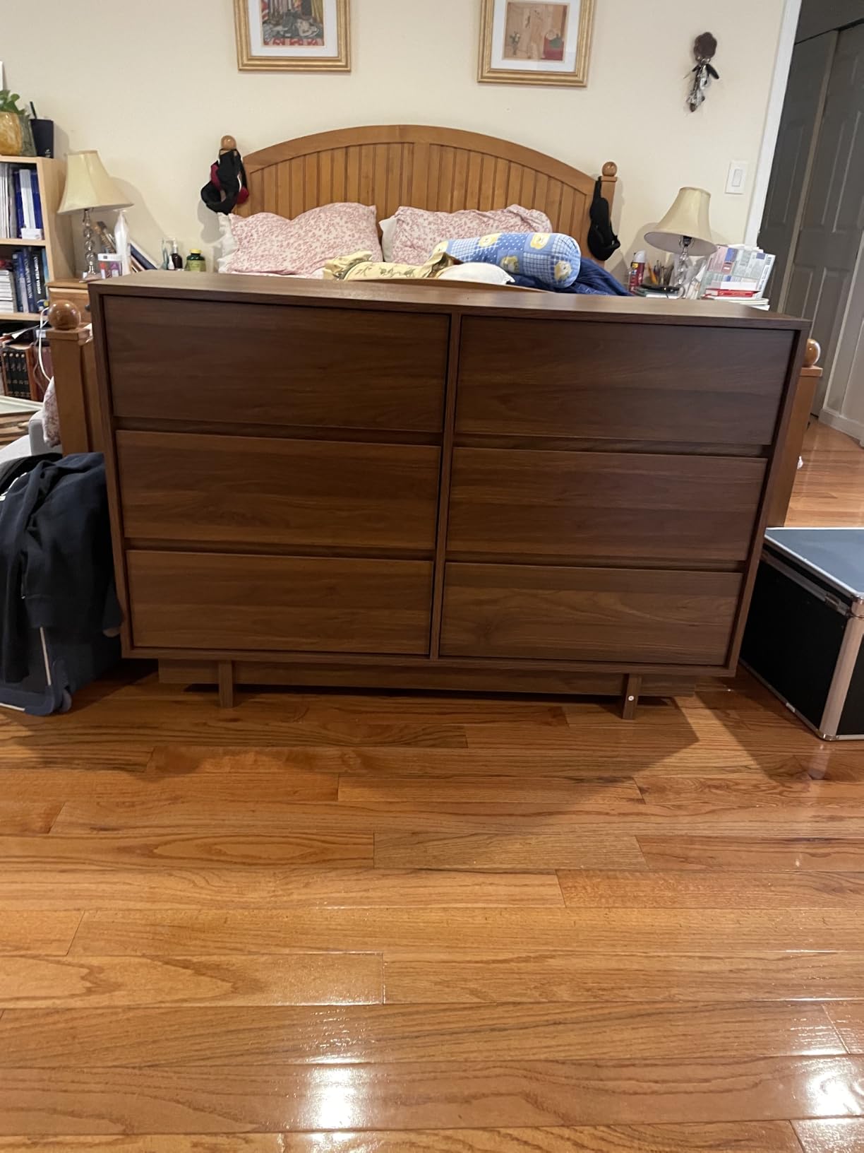 HOUROM Walnut Dresser for Bedroom, 59in Modern 9 Drawer Chest of Drawers | 59 inch wide walnut dresser with 9 spacious drawers, minimalist linear design and sturdy base.storage for bedroom & hallway customer photo 1