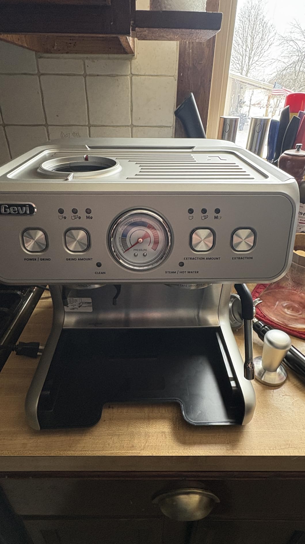 Gevi Dual Boiler Espresso Machine With Built-In Burr Grinder | 58mm Commercial Portafilter, 31 Grind Levels, Stainless Steel Steam Wand, Sterling Silver customer photo 1