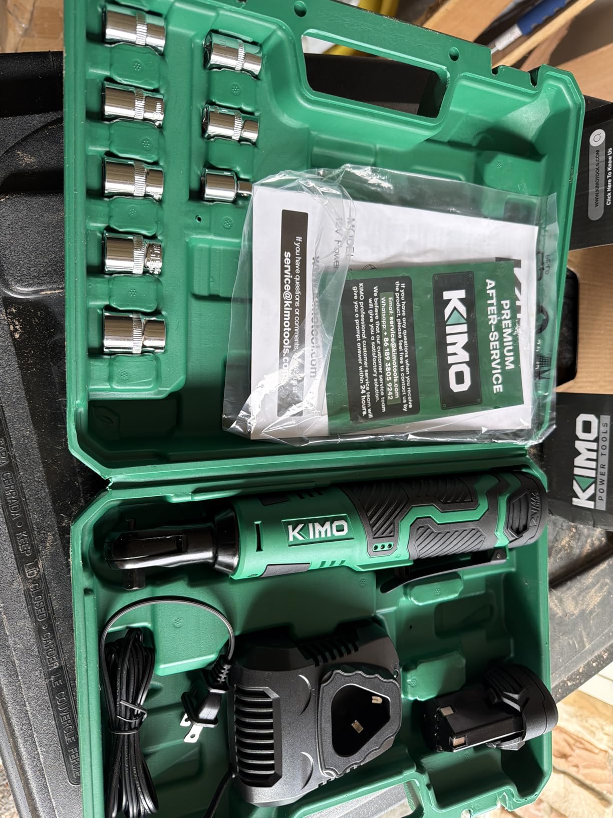 KIMO 20V Electric Ratchet Wrench 3/8, 89Ft-lbs 400RPM Cordless Ratchet Wrench Set w/Variable Speed, 2x2.0Ah Battery Power Ratchet Wrenches, 7Sockets, 3/8