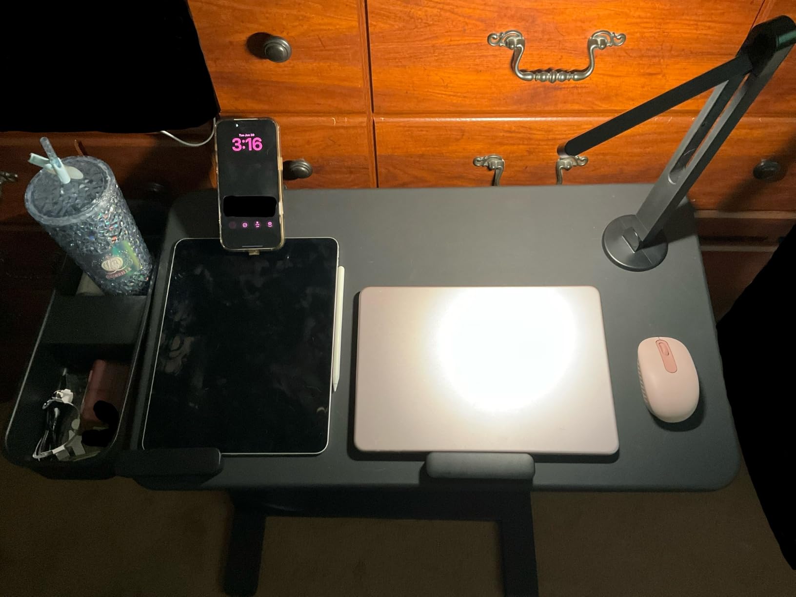 SAIJI Magnetic Height and 360 Degree Angle Adjustable Overbed Bedside Table Tray with Wheels customer photo 2