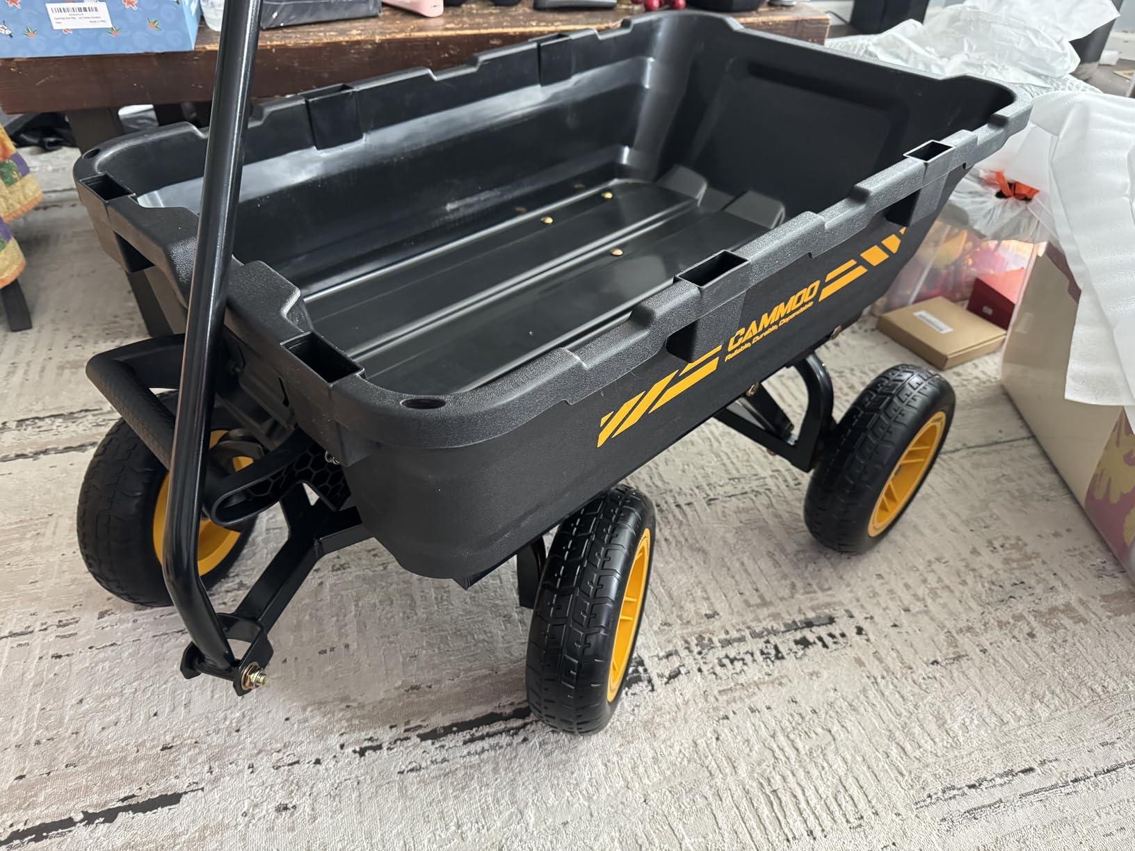 CAMMOO 10-in NO-Flat Tires 900lb Garden Dump Cart Wheelbarrow Garden Wagon | Black Garden Cart DIY Expandable Bed Holds over 4 Cu.Ft. Quick-Release Dumping Virgin Polypropylene-Not Recycled Material customer photo 1