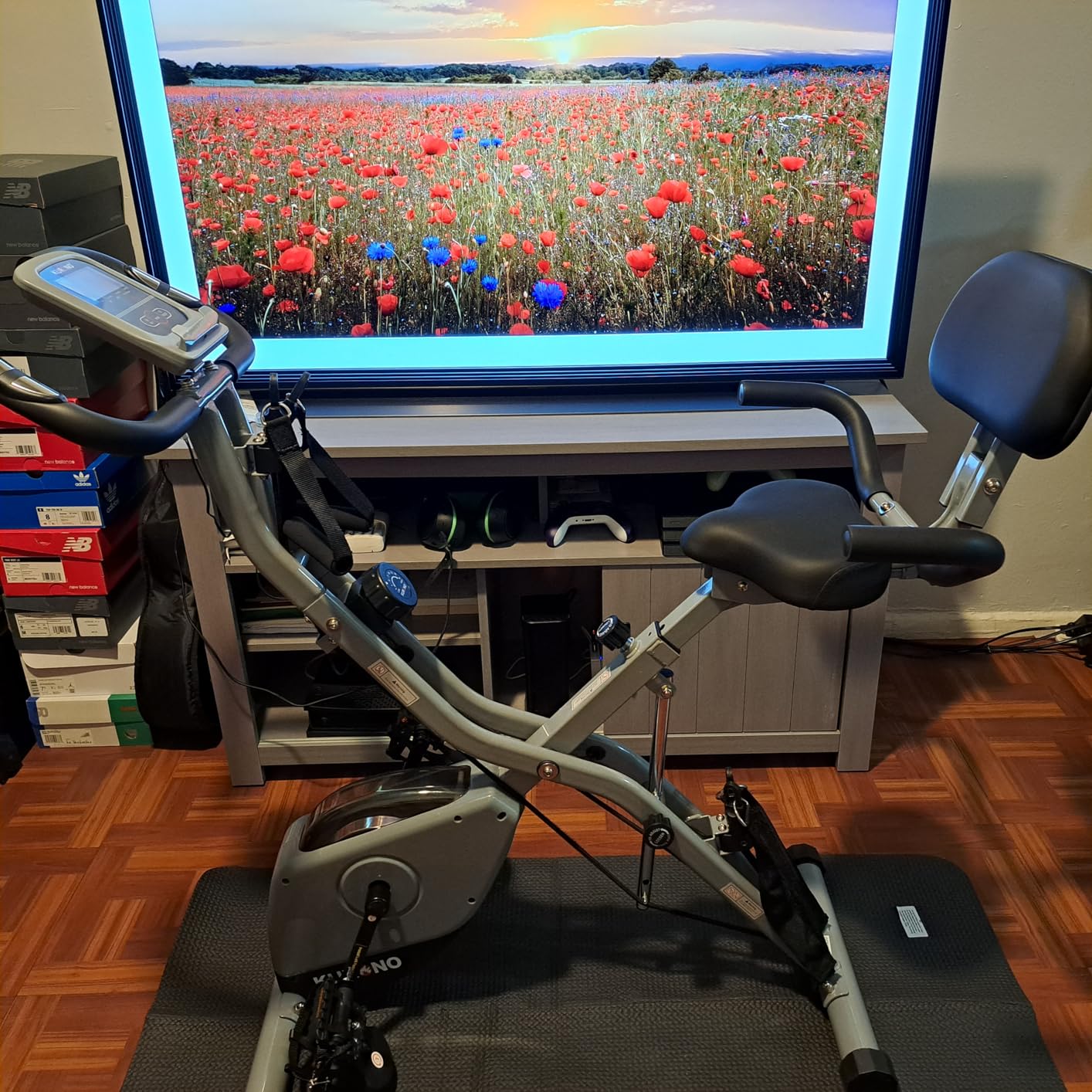 BARWING Stationary Exercise Bike for Home Workout, 5 IN 1 Foldable Indoor Cycling Bike for Seniors, 350LB Capacity, 16-Level Magnetic Resistance, Seat Backrest Adjustments customer photo 2