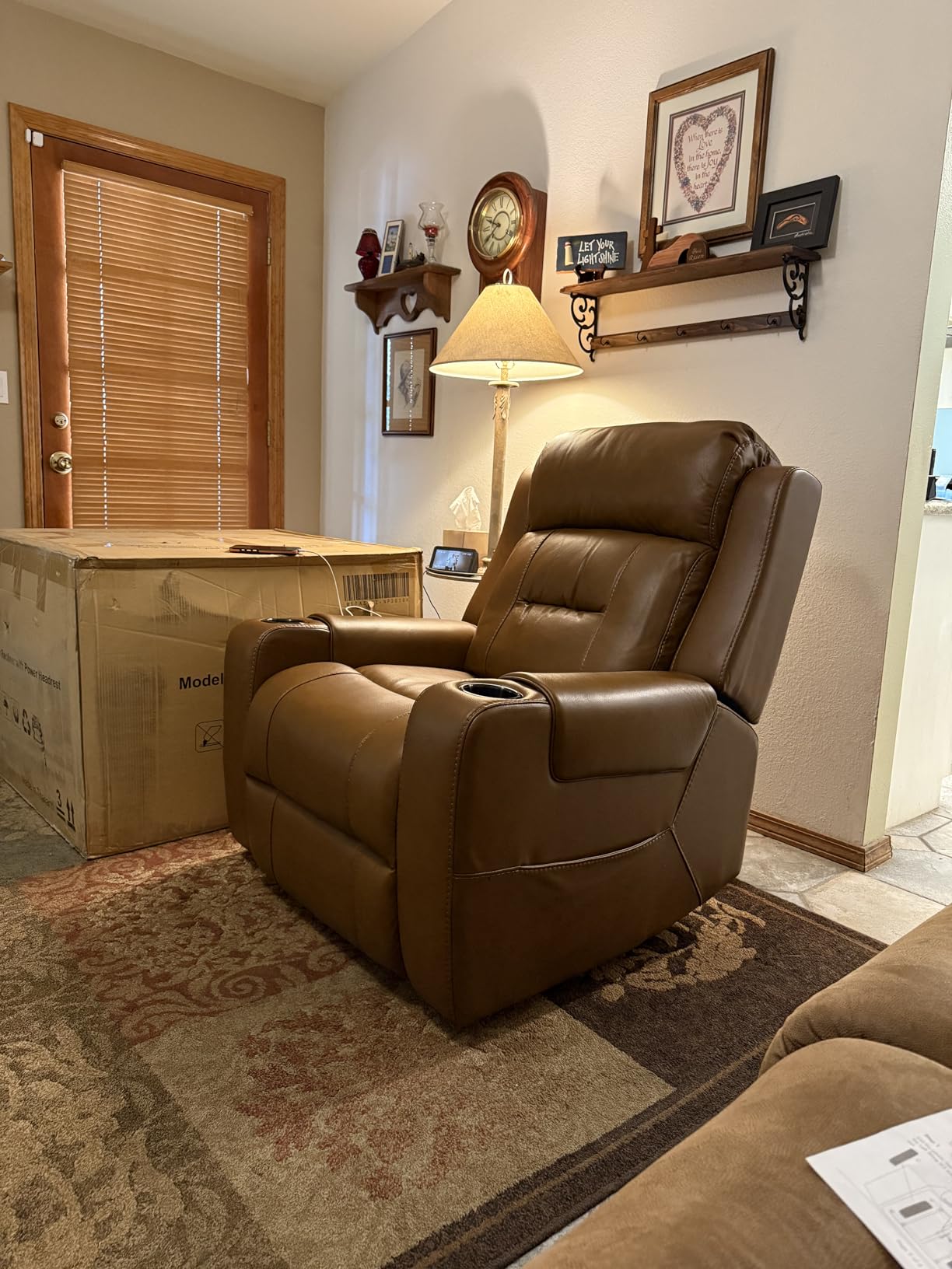 Watson & Whitely Oversized Genuine Leather Power Recliner Chair, Saddle | Extra-Wide Lay Flat Recliner for Big and Tall, Power Headrest, Cup Holders, Electric Reclining Sofa for Living Room customer photo 1