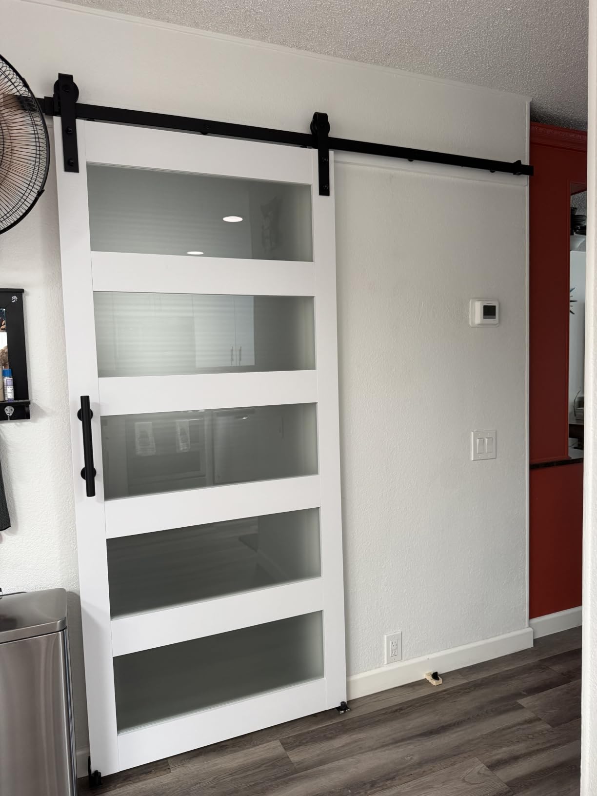 36in x 84in 5-Panel Sliding Glass Barn Door with 4ft Hardware Kit | Easy Assembly with Pre-Drilled Holes, Waterproof, Frosted Glass for Bathroom-Fit Max Opening 34in x 82in customer photo 1
