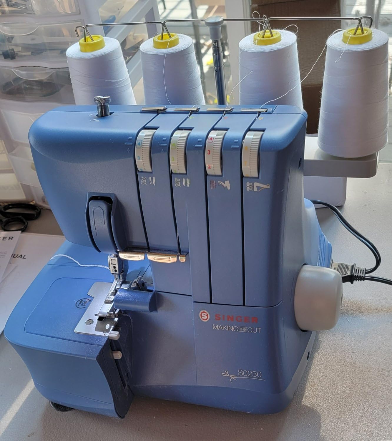 SINGER S0230 Navy Blue High Speed Overlock Serger, 2-3-4 Thread Capability | color coded threading, 1300 stitches/min, differential feed, professional seam finish customer photo 1