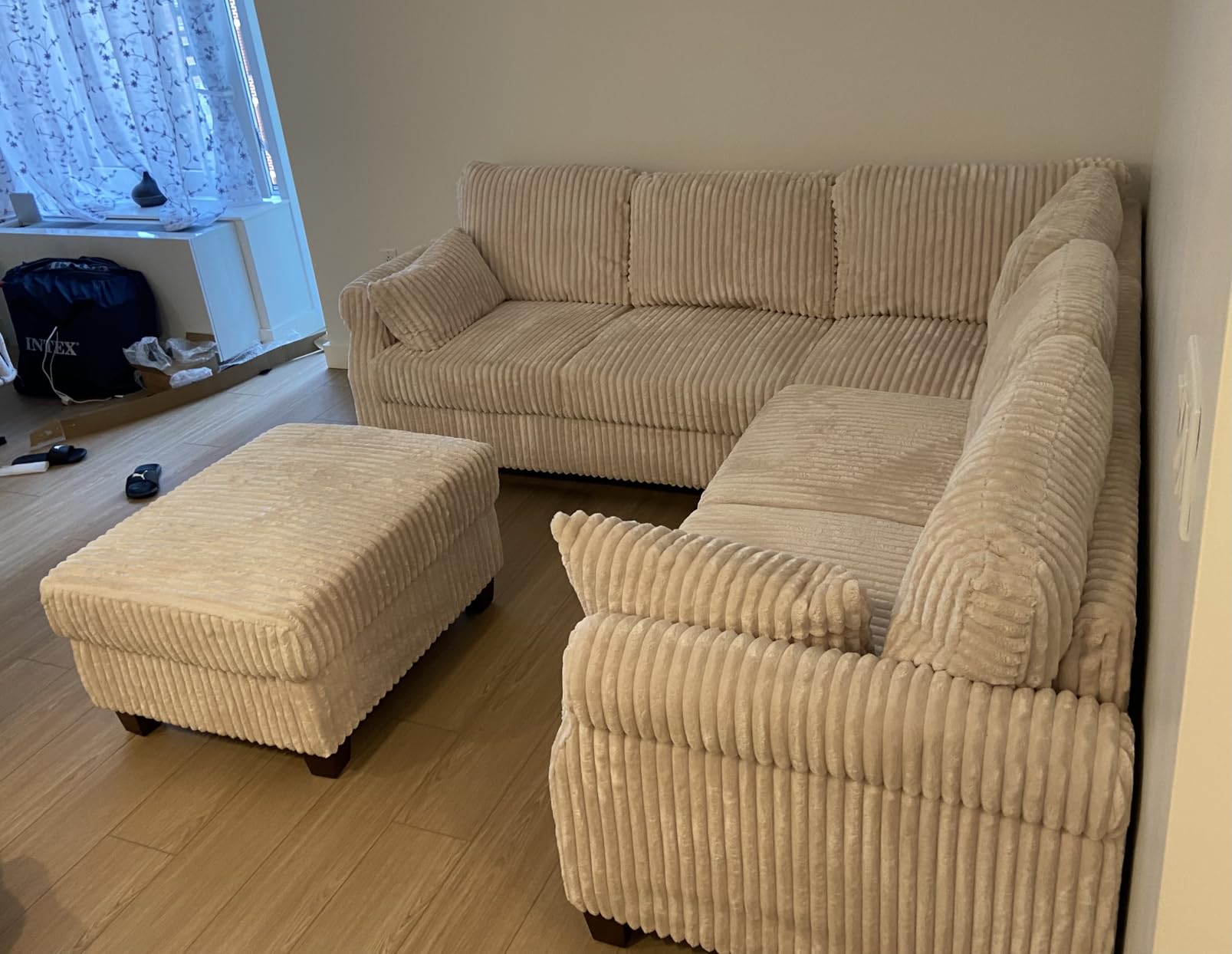 6 Seater 91'' Modular Sectional Sofa with Storage, Corduroy Beige customer photo 2