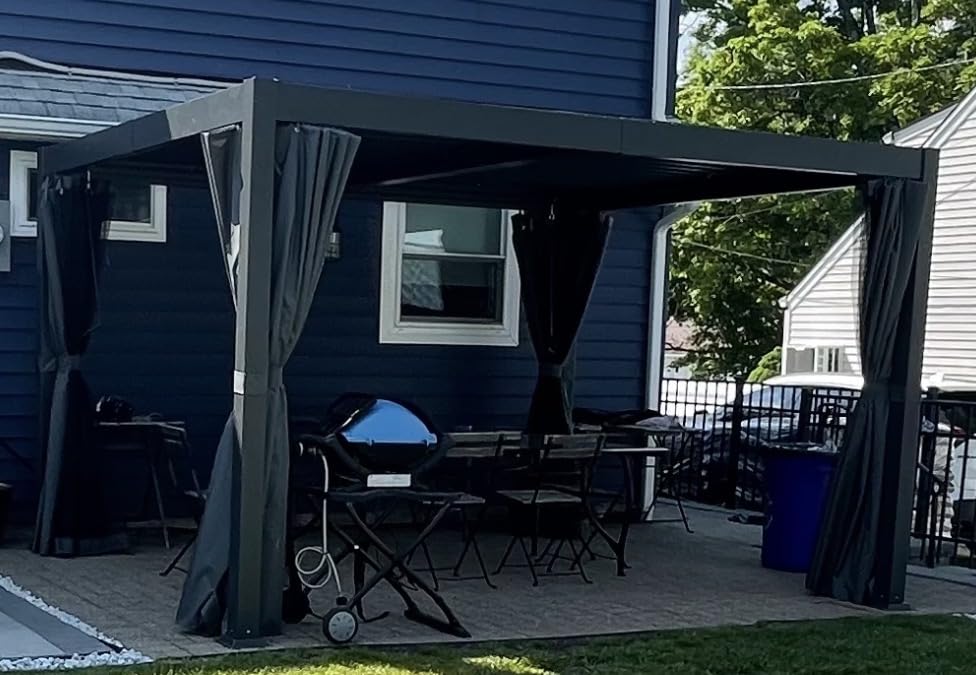 12' x 16' Pergola with Adjustable Louvered Roof and Aluminum Frame | Outdoor Hardtop Patio Pergola Gazebo, Curtains & Netting, Integrated Gutter System for Backyard, Deck, Garden, Dark Gray customer photo 1