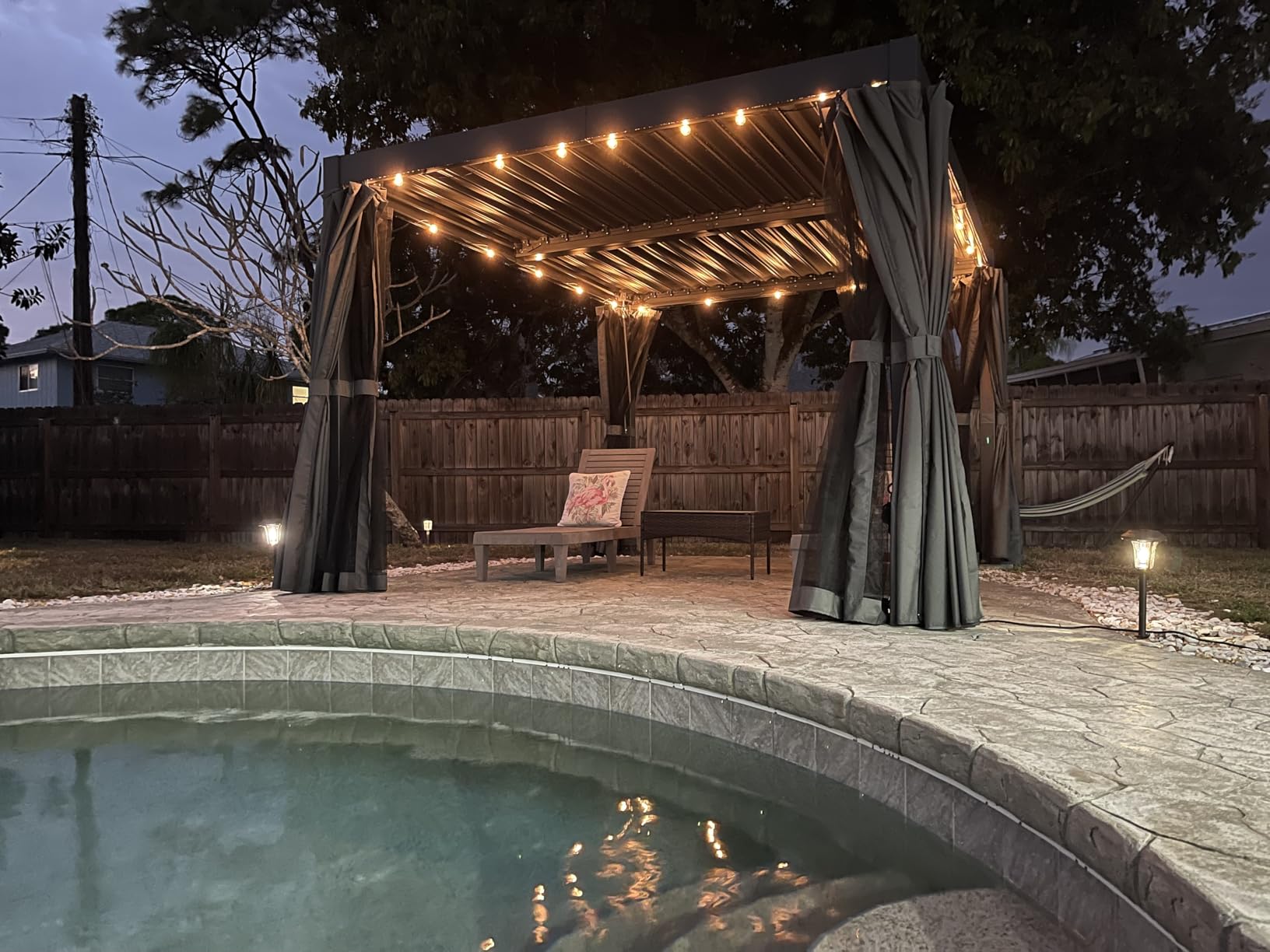 12' x 16' Pergola with Adjustable Louvered Roof and Aluminum Frame | Outdoor Hardtop Patio Pergola Gazebo, Curtains & Netting, Integrated Gutter System for Backyard, Deck, Garden, Dark Gray customer photo 2