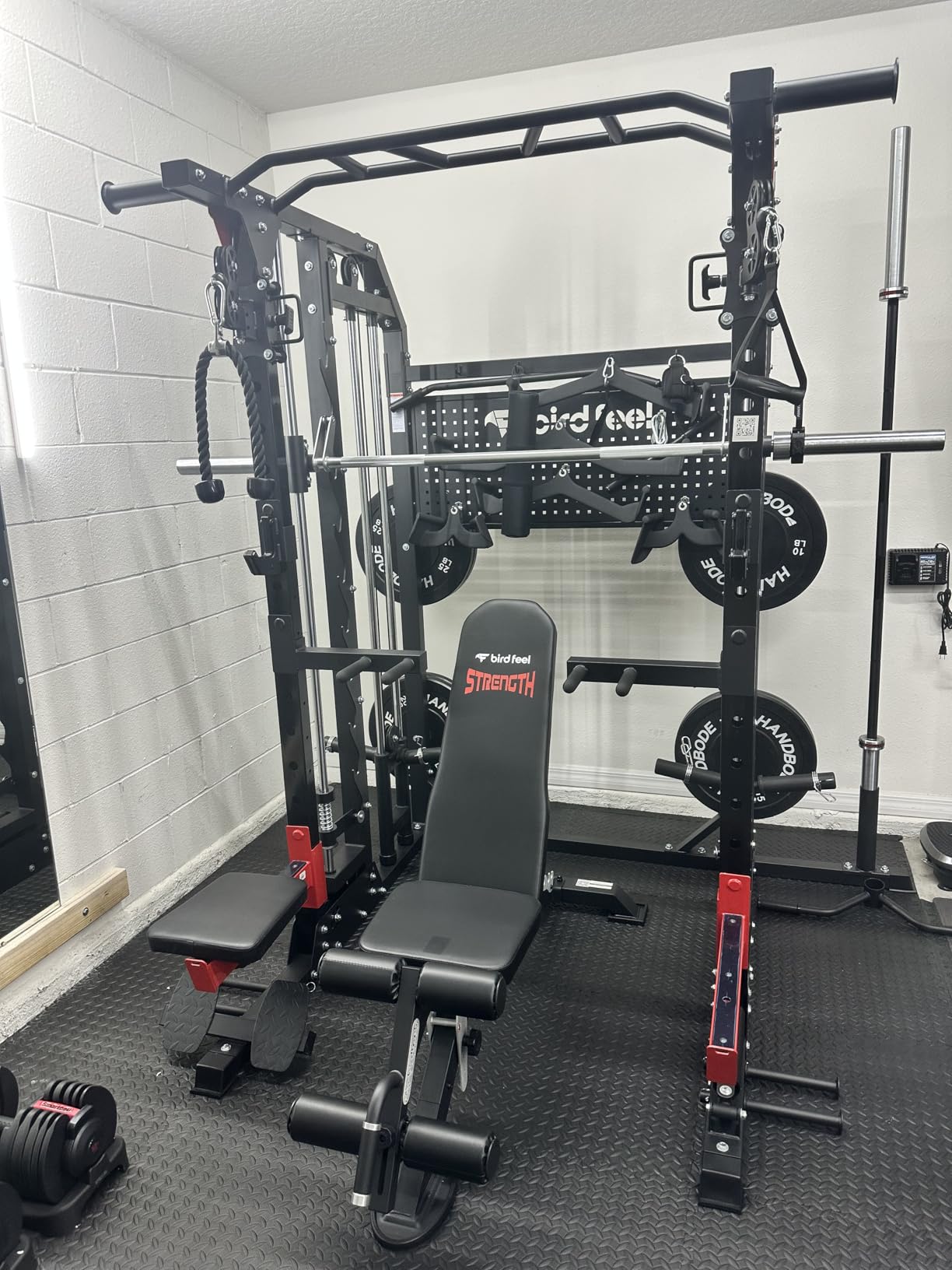Multi-Function 2000LB Power Cage Smith Machine, Dual Pulley Cable Crossover | Home Gym Squat Rack Featuring LAT Pulldown, Power Rack with Olympic Bar & Strength Training Attachments, Pegboard customer photo 2