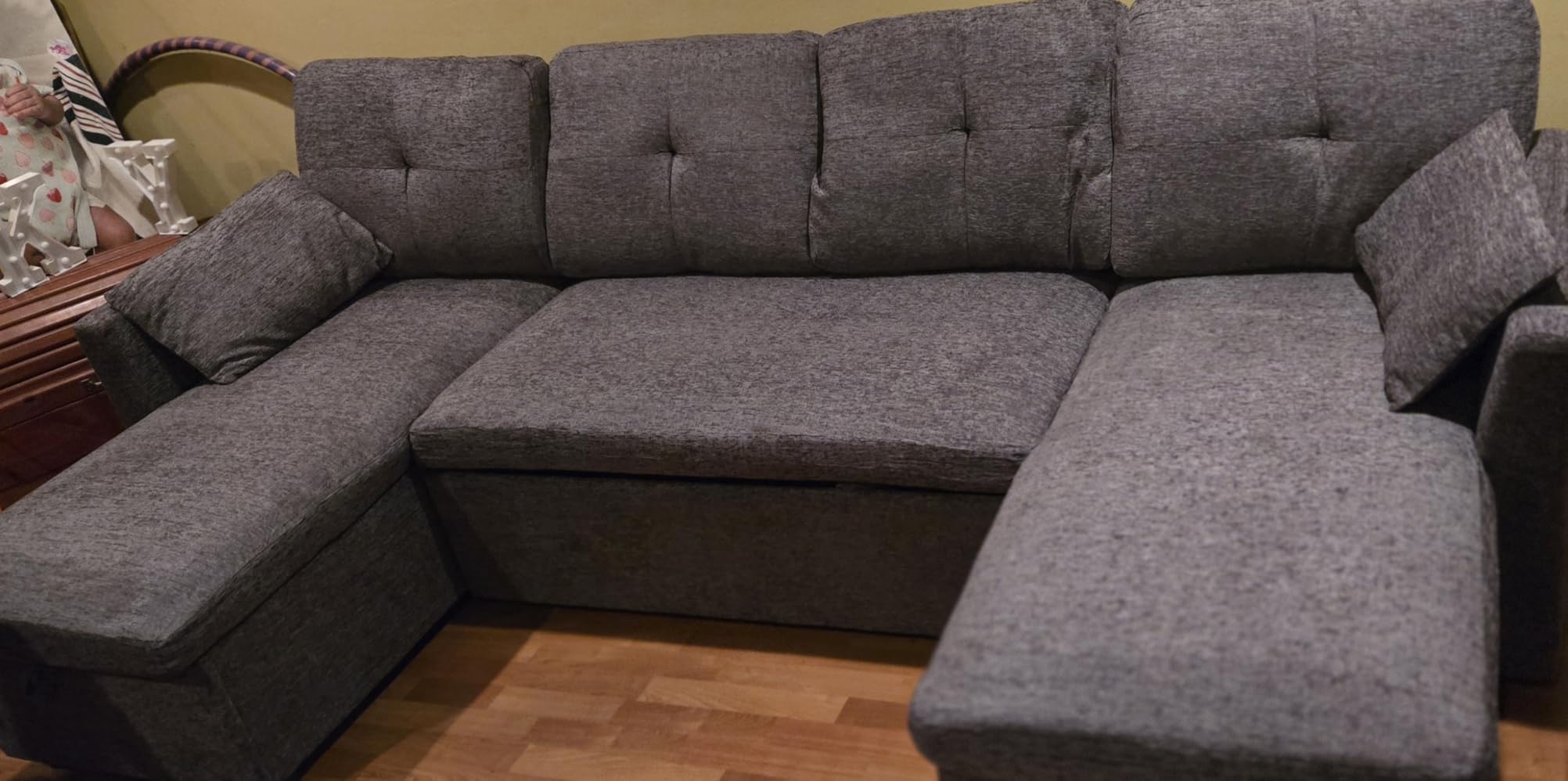 Huatean Home Oversized Sleeper Sofa Couch, Sectional Sofa Bed, Dark Grey | 110 inch 2 in 1 Pull Out Couch with Double Storage Chaise, Sectional Sleeper Sofa Bed with Side Pocket for Living Room customer photo 1