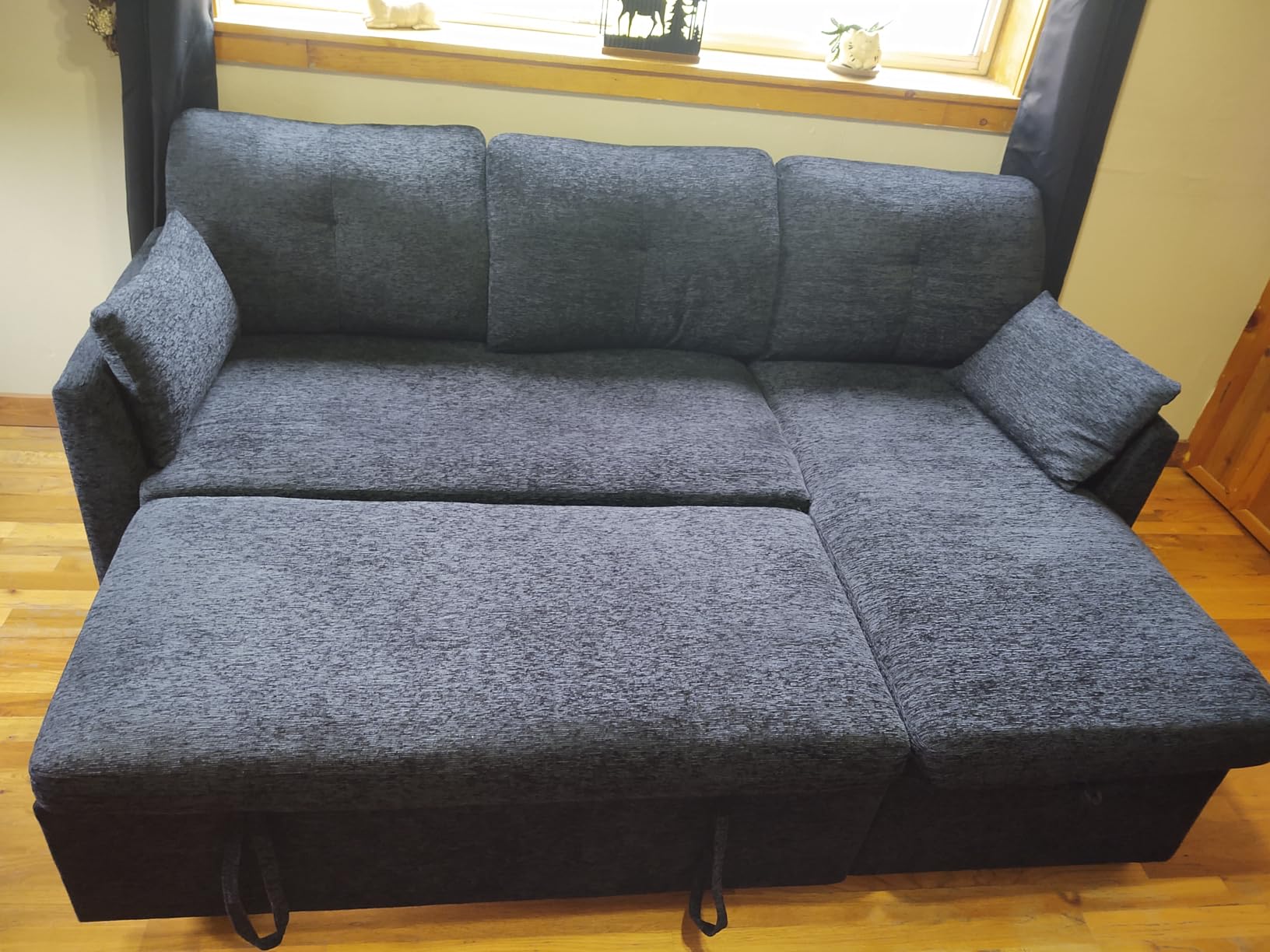 Huatean Home Oversized Sleeper Sofa Couch, Sectional Sofa Bed, Dark Grey | 110 inch 2 in 1 Pull Out Couch with Double Storage Chaise, Sectional Sleeper Sofa Bed with Side Pocket for Living Room customer photo 2