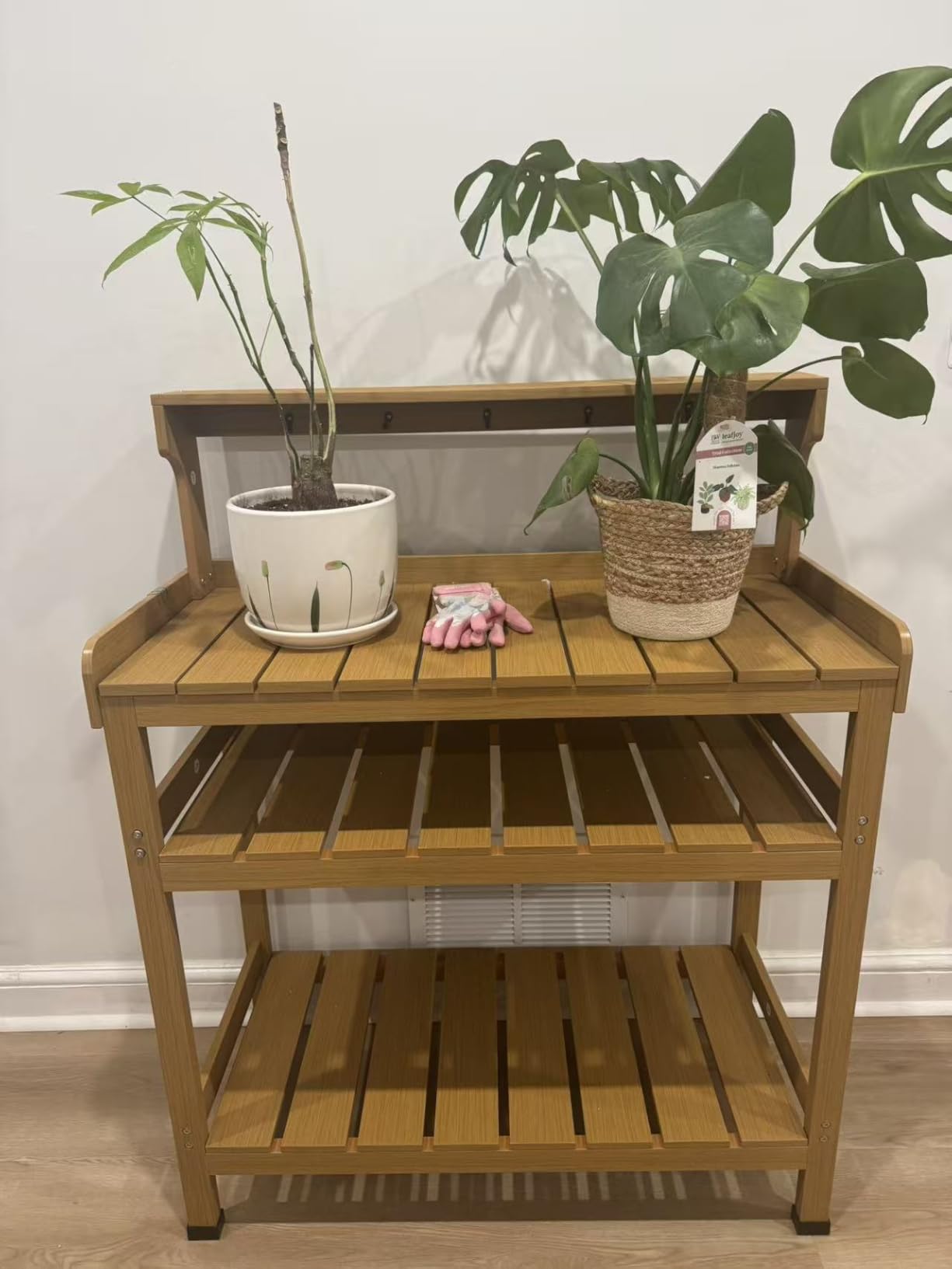 Frogprin Potting Bench Table, Extra-Large Outdoor Garden Potting Bench-HDPS | All-Weather Garden Table Work Station with 9 Hooks, No Rust, No Fade, No Break (Teak, 35.6''X16.5''X45.5'') customer photo 2