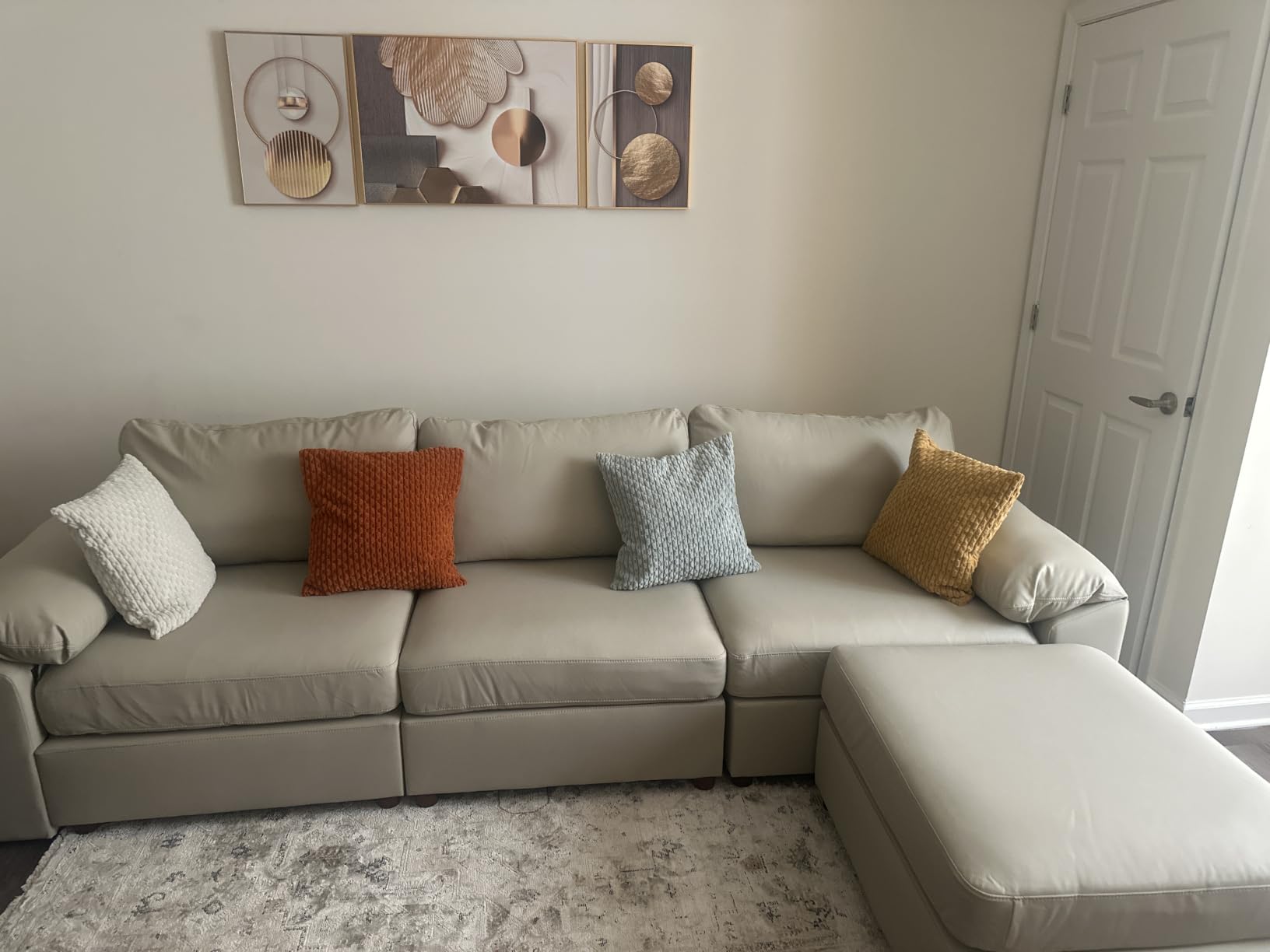 EASE MOOSE Modular Sectional Sofa, U Shaped Scratch Resistant Couch, Beige, Pet-Friendly Faux Leather, Large Deep Seat, Easy to Clean, Solid Wood Frame, Easy Assembly customer photo 2