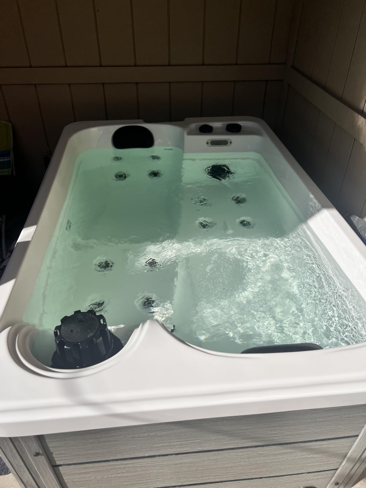 Jocisland 2 Person Outdoor Hot Tub with 15 Stainless Steel Jets, Acrylic | 110V Plug & Play Hot Tub with LED Lights & Waterfall, Double Lounger Seat Spa with Cover, 2 Filters & 2HP Pump, Charcoal Gray customer photo 2