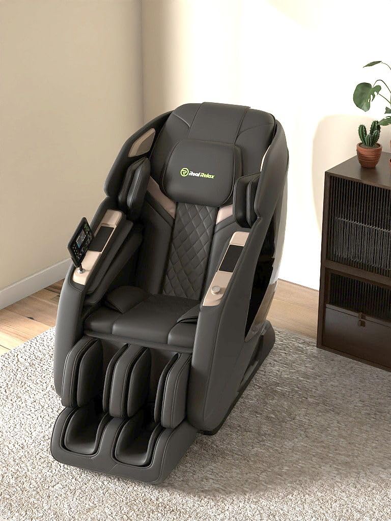 Real Relax 4D Massage Chair Full Body Zero Gravity SL Track Recliner | 20 Auto Modes, 6 Massage Technique, Backlit Touch Pad, Aromatherapy, Negative Ion, Yoga Stretch, Full Body Airbags, Brown customer photo 2