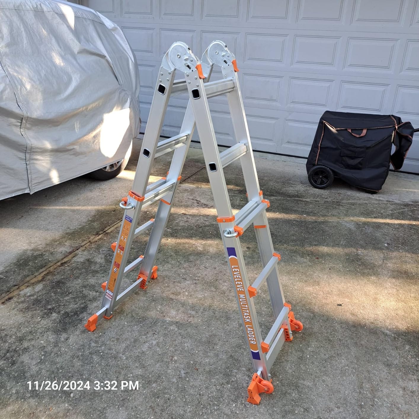 LEVELEVE Telescoping A Frame Ladder, 17FT Multi Position Ladder with Stabilizer Bar & Wheels, 330 lbs Capacity customer photo 2