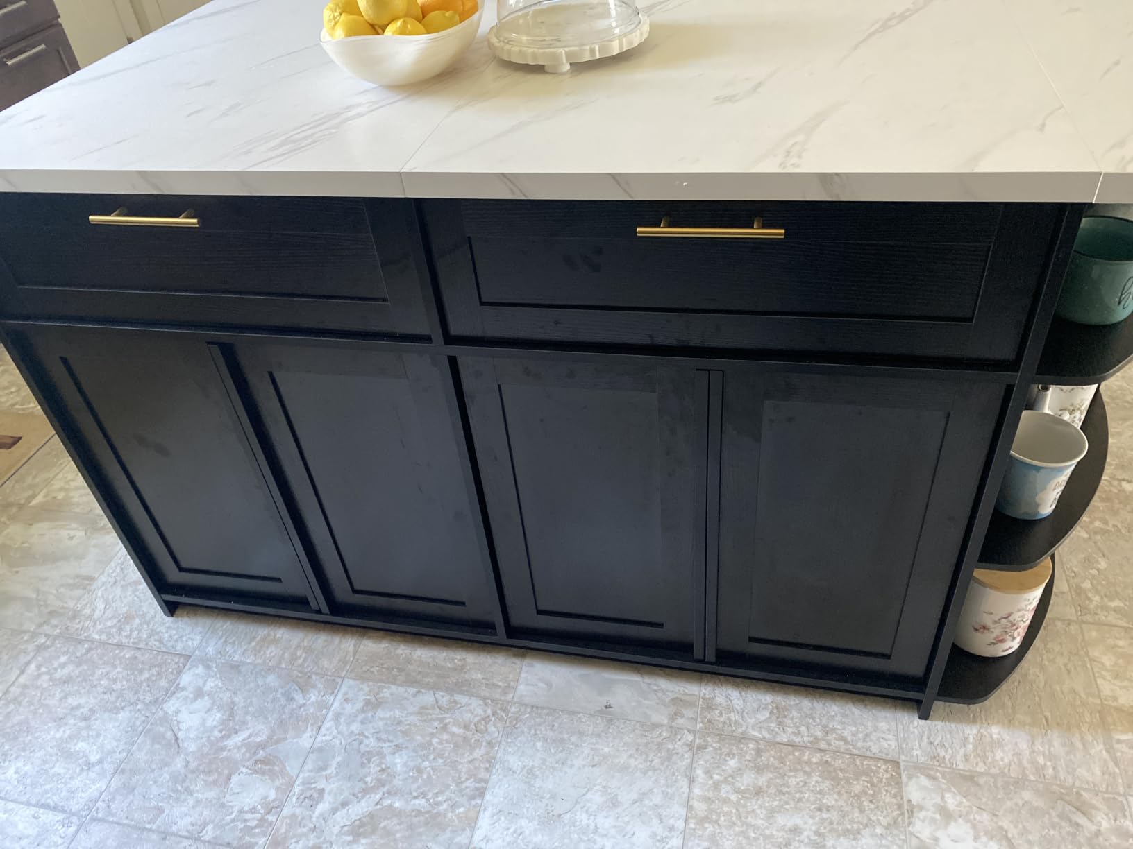 HSH 63 Inch Large Kitchen Island with Storage and Seating, White Marble | Stationary Island Table with Marble Top, Counter Prep Island with Storage Drawers, Cabinets, Oval Open Shelf customer photo 2