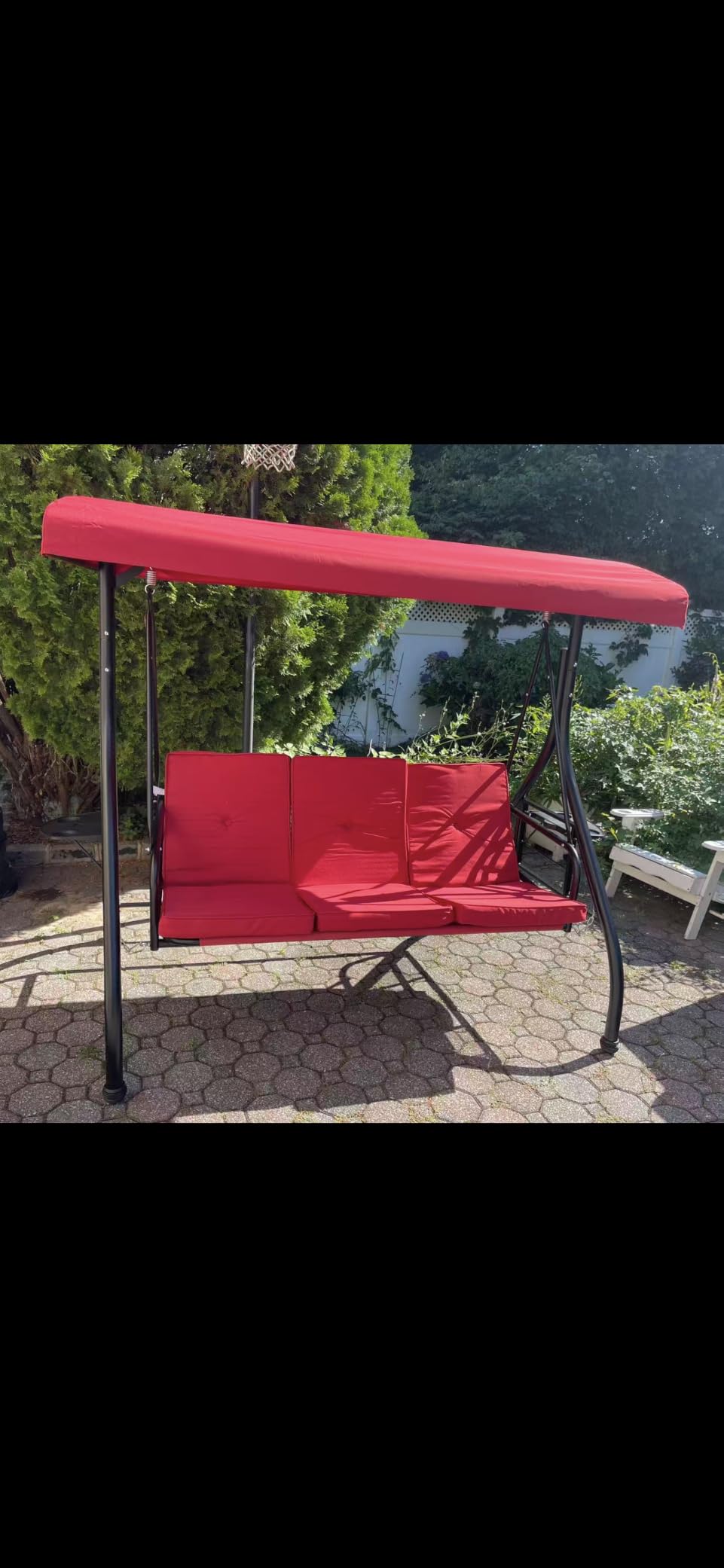 Aoxun Outdoor Porch Swing with Stand and Canopy, 3 Seats Outdoor Swings for Adults, Convertible 2 in 1 Swing Bed with Cup Holder, Patio Swings with Thicken Cushions for Garden, Yard & Balcony, Blue customer photo 2