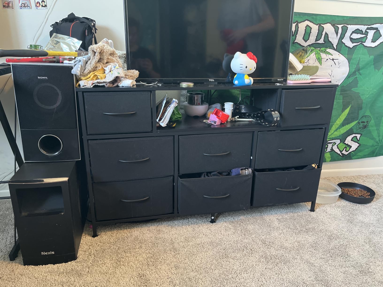 SONGMICS Dresser for Bedroom with Outlets & LED Lights, 8 Fabric Drawers | TV Stand for TVs Up to 65 Inches, Chest of Drawers with Steel Frame, Ink Black, BELLAH Collection ULGS434BH02S customer photo 2
