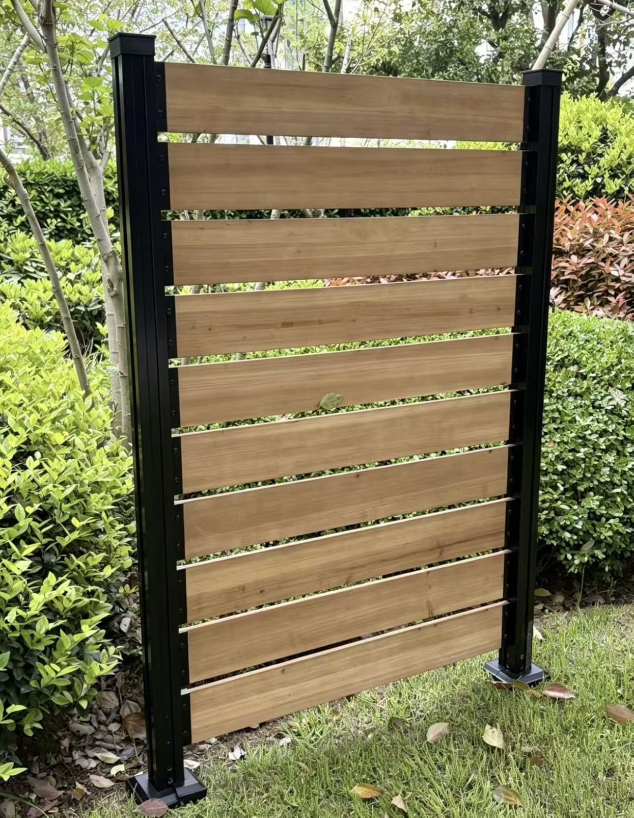 60in H x 78in W Outdoor No Dig Cedar Wood Fence Privacy Screen with Aluminum Posts, Easy Assembly, for Hard Surface and Soil, Deck, Patio, Garden, Air Conditioner Enclosure, Wood (2 Panels) customer photo 1