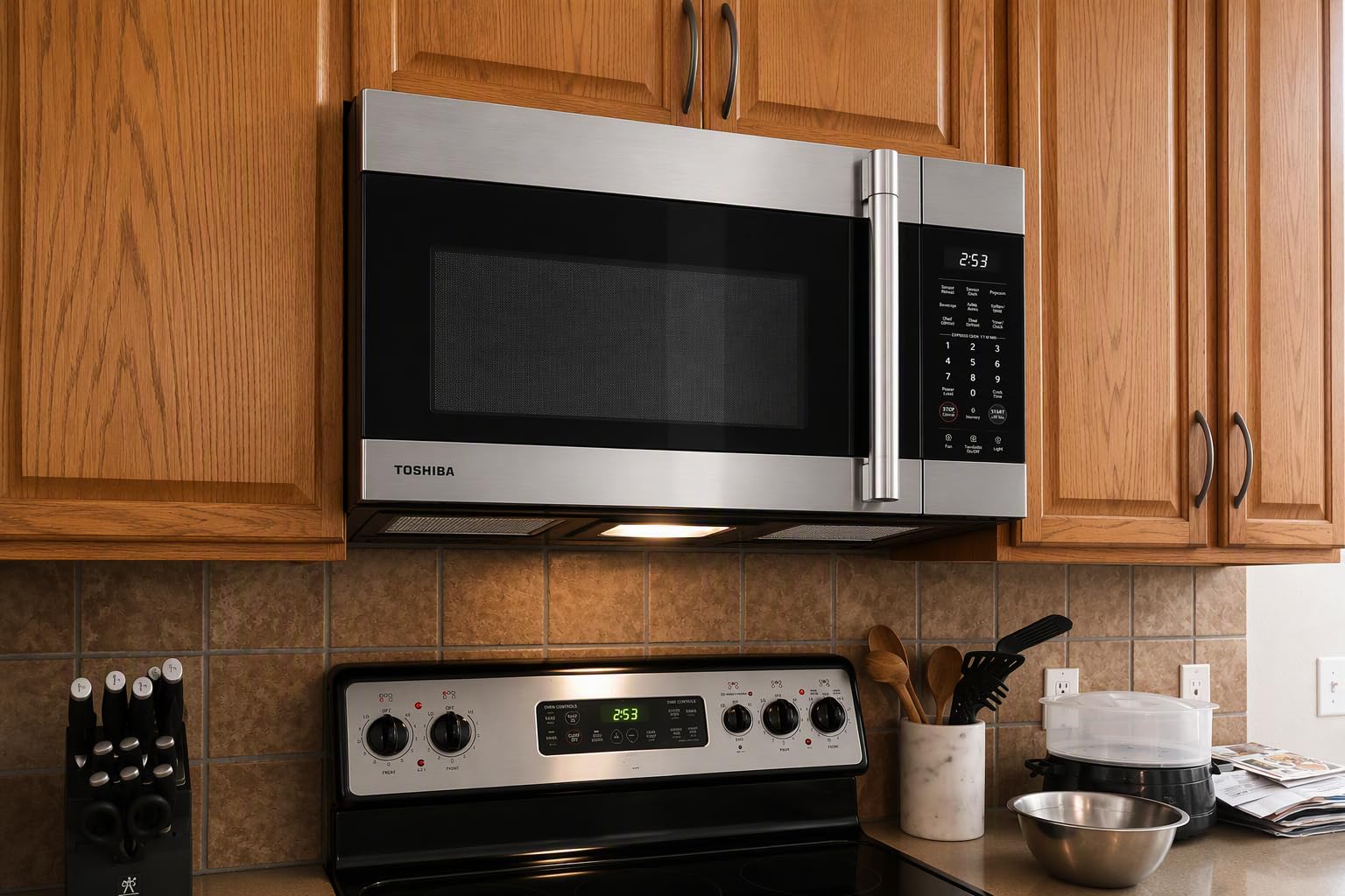 TOSHIBA Over-the-Range Microwave Oven, 1.9 Cu.Ft, 1000W, Stainless Steel | Easy Installation, Soft Close Door, ChefDefrost, Sensor Cooking, 400 CFM Ventilation, Stainless Steel customer photo 1
